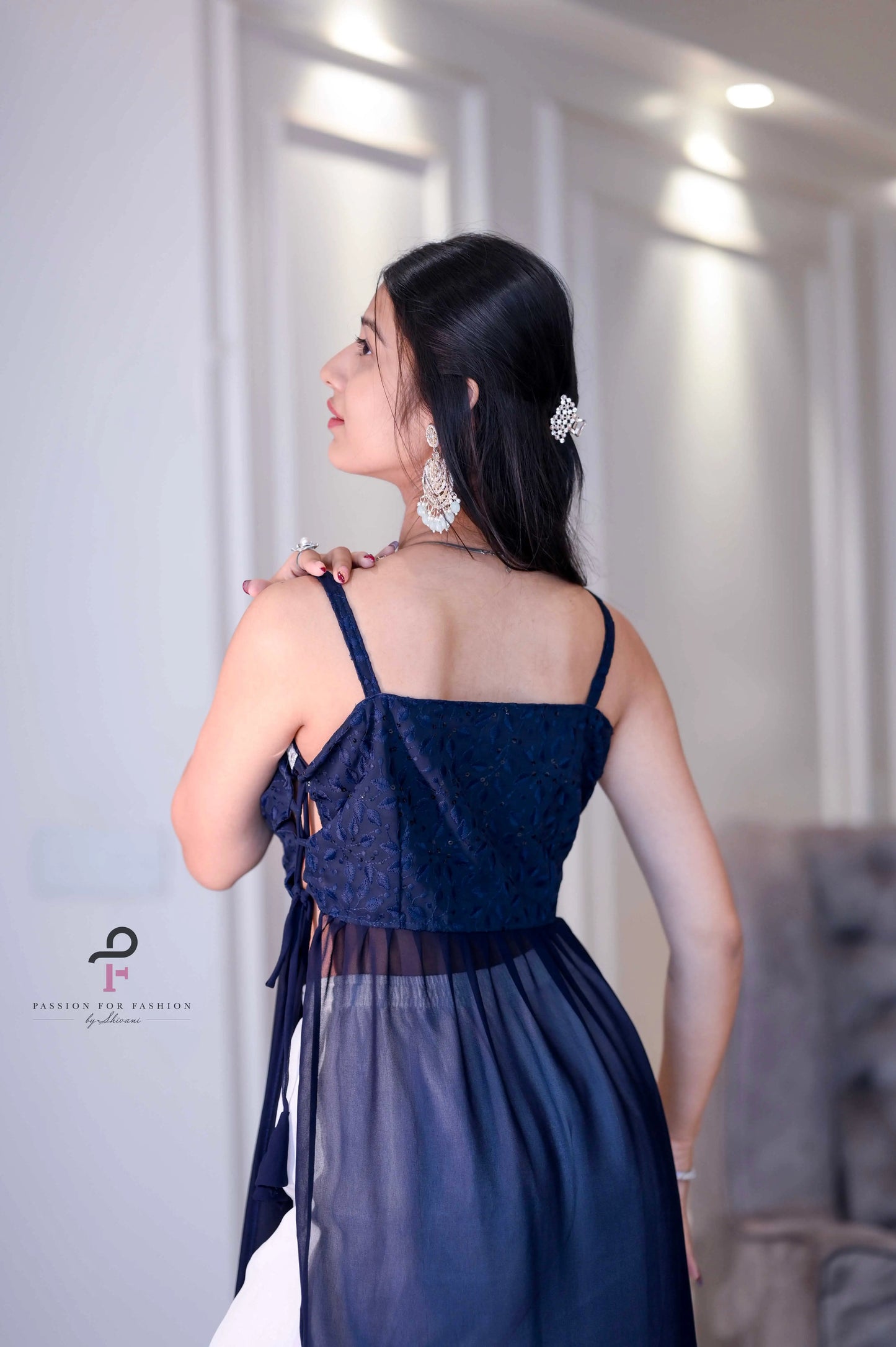 Monochrome Blue Embroidered Gulnaz Kurta