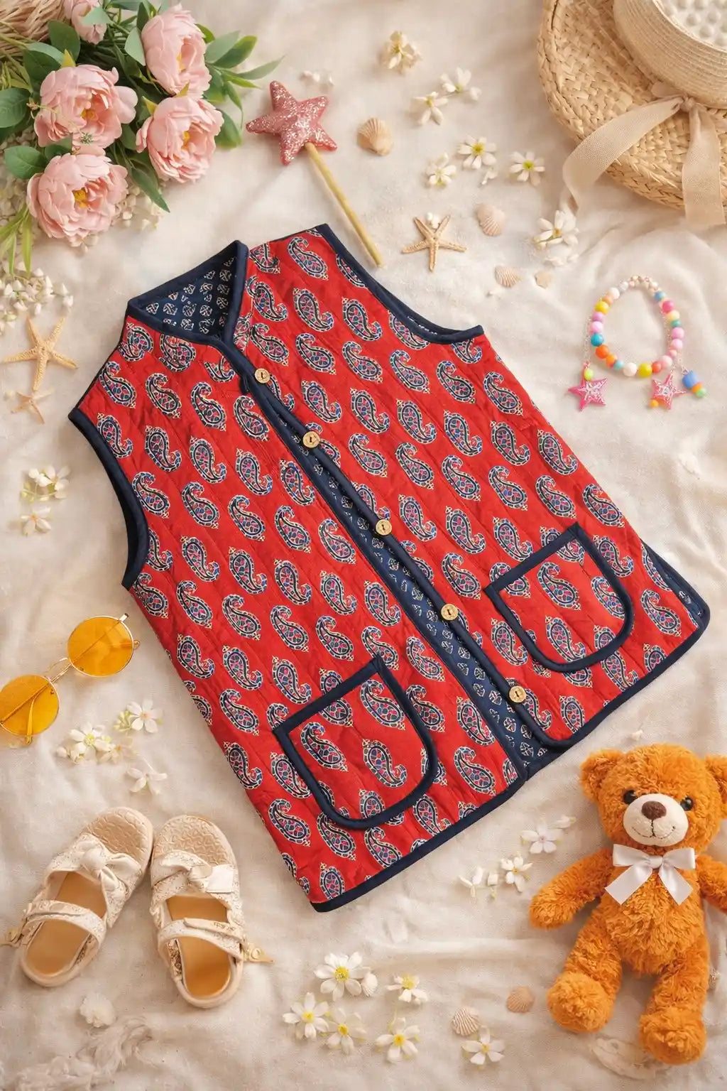 Reversibe Kids Maroon Jaipuri Jacket