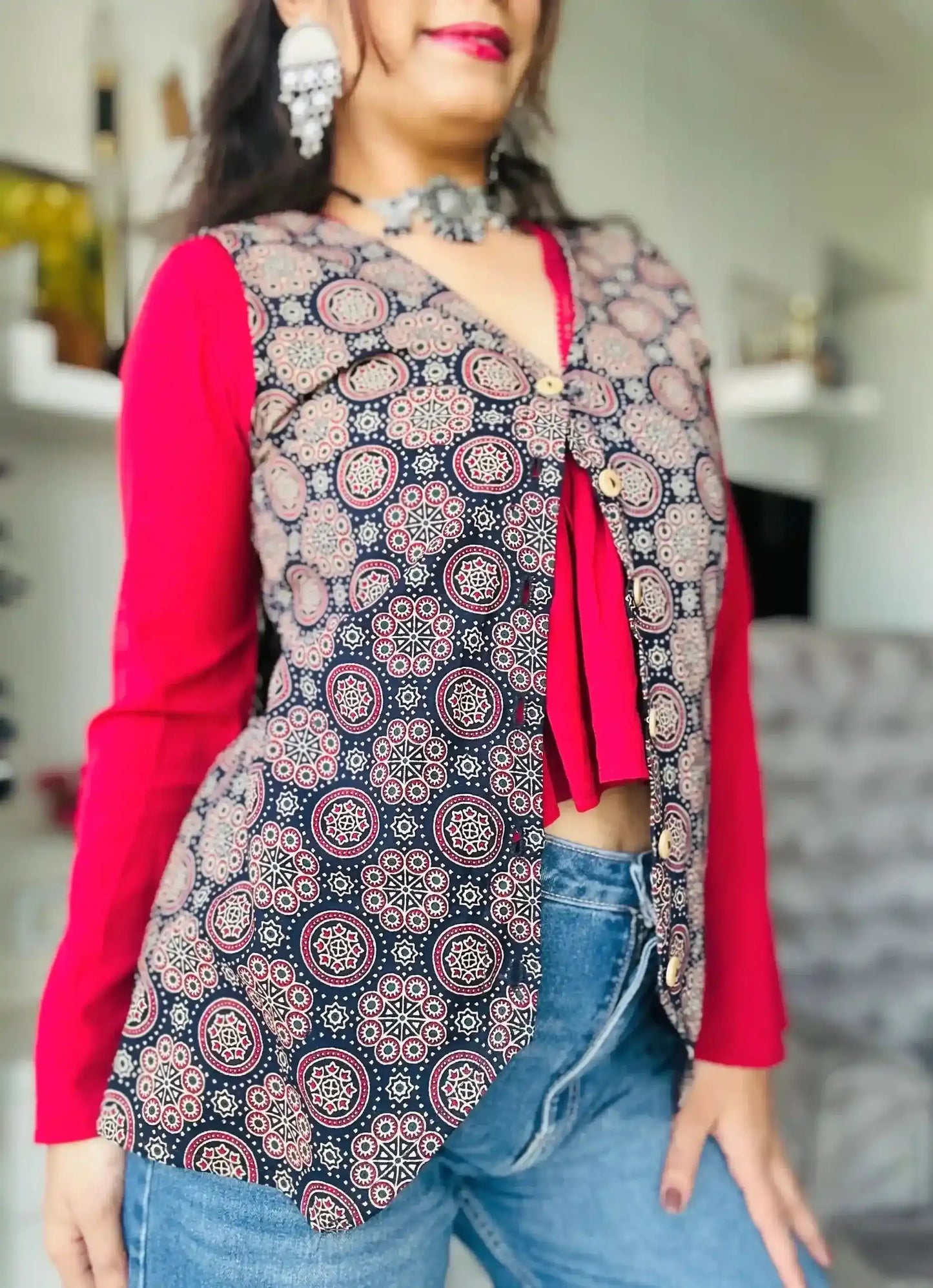 Blue Ajrakh Dual Jacket Top