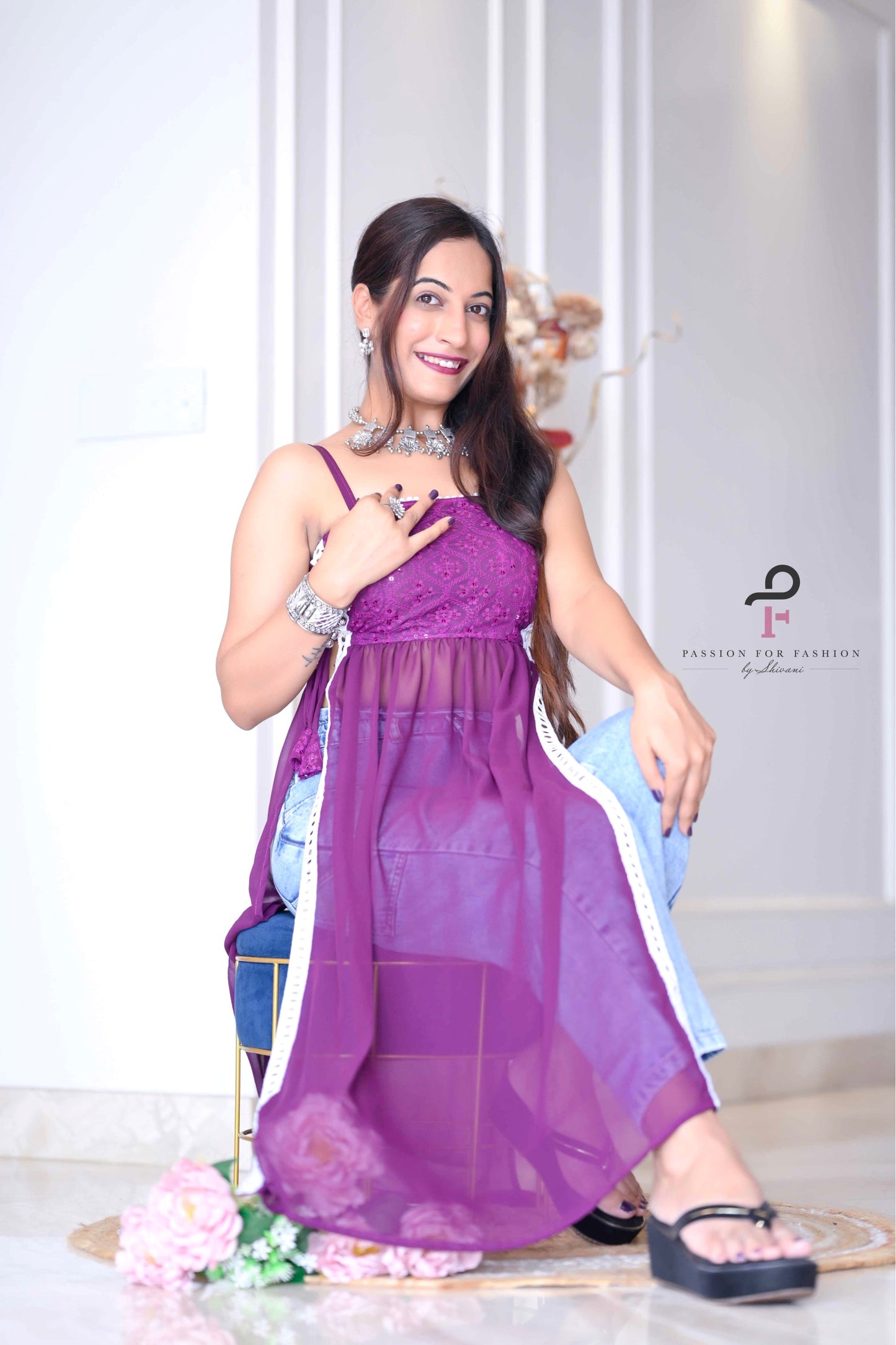 Rosy Wine Gulnaz Embroidered Kurta