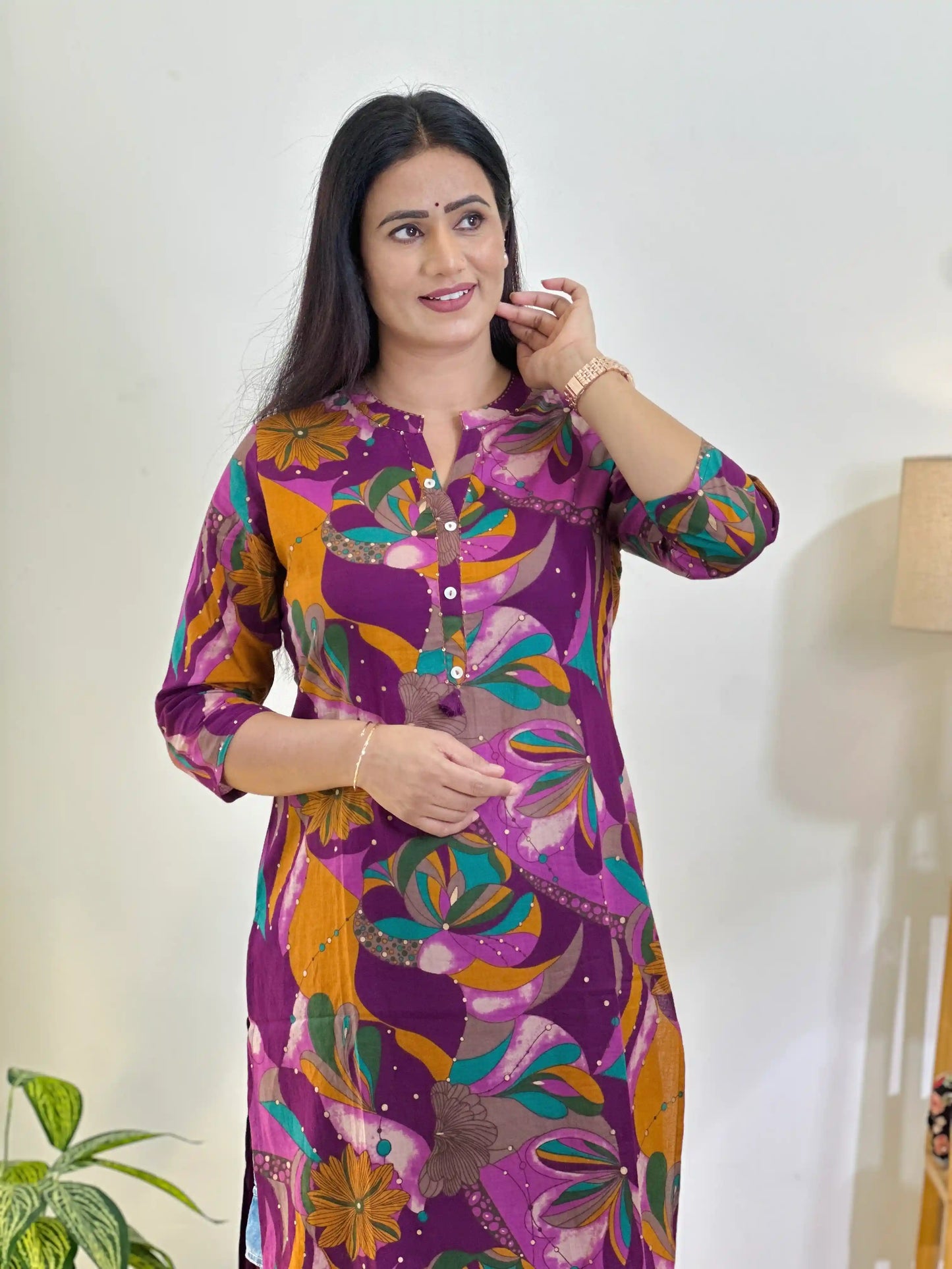 Floral Purple Mul Budget Kurta