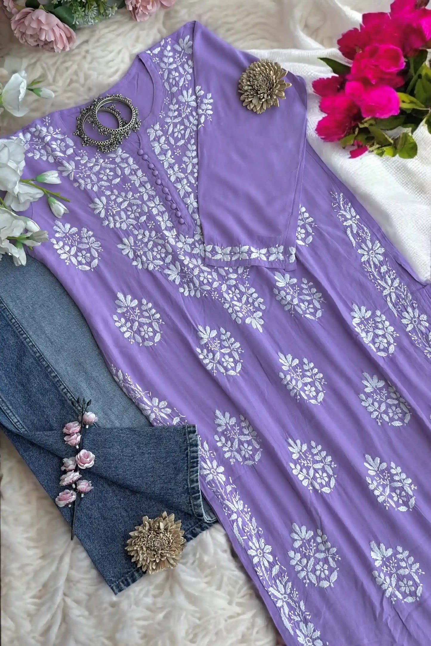 Blush Lilac Gulzar Chikan Kurta