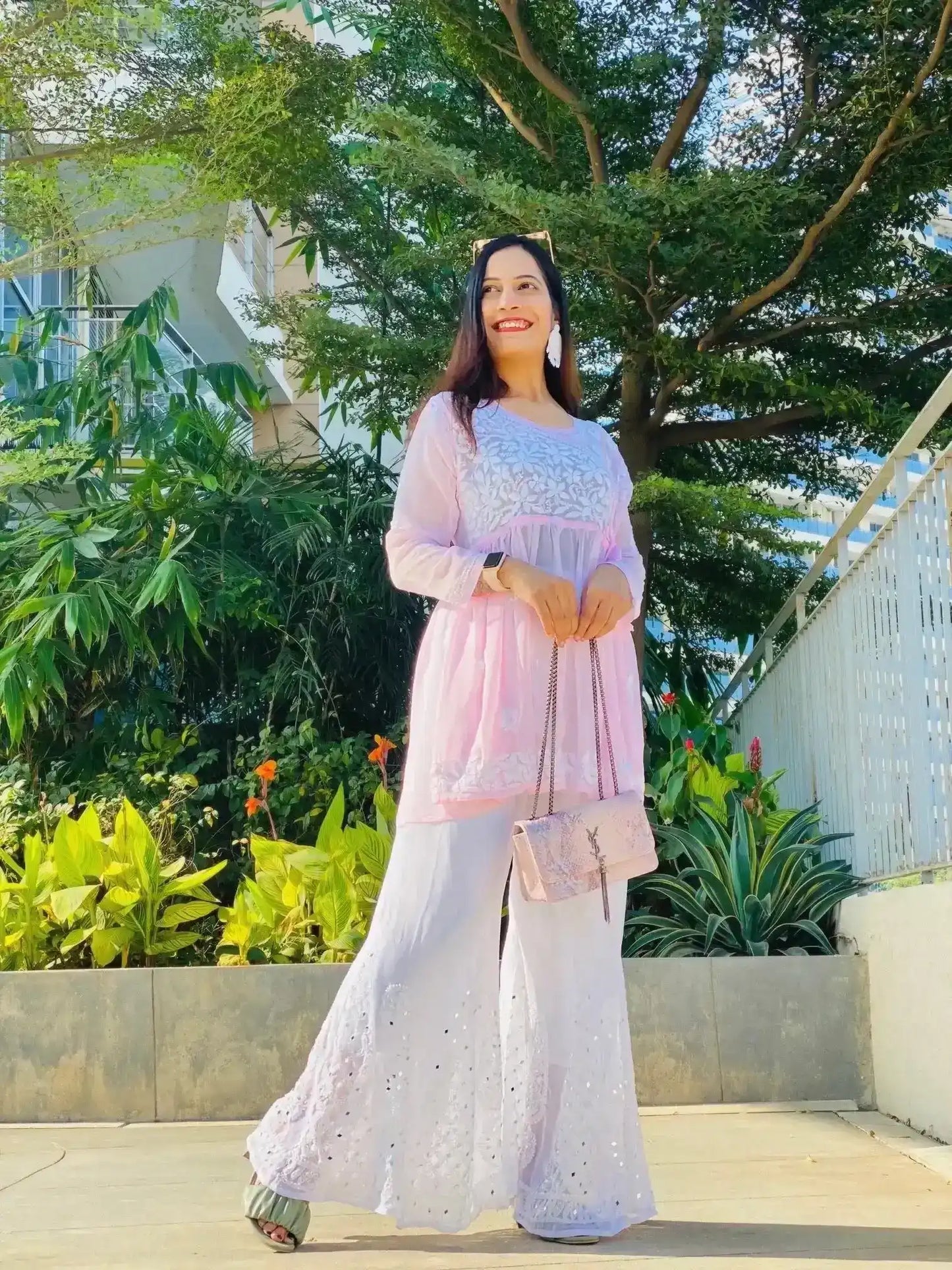 Dreamy Pink Chikan Angrakha Top - Passion for Fashion by Shivani