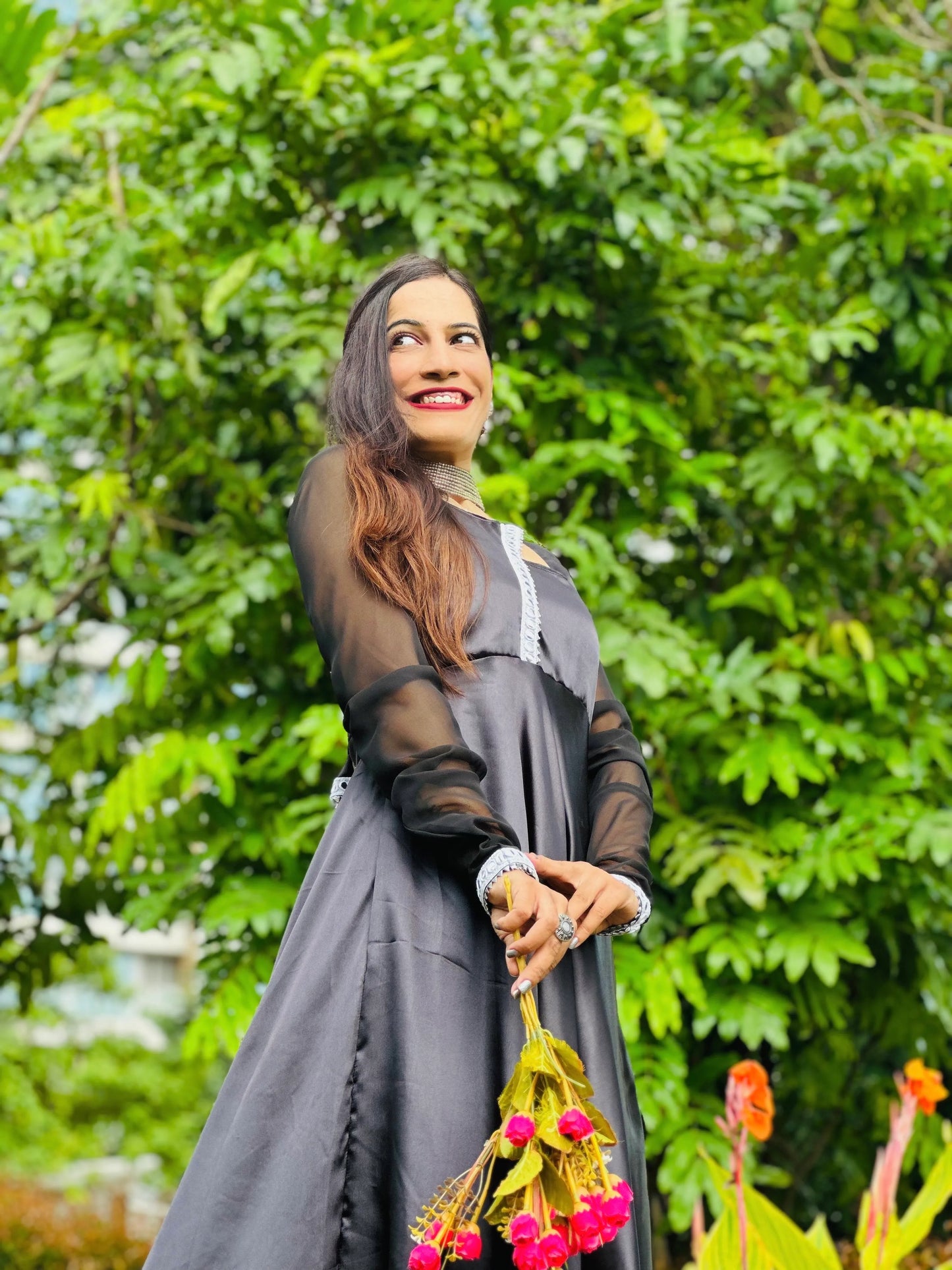 Jhalak Black Satin Gulnaz Ensemble