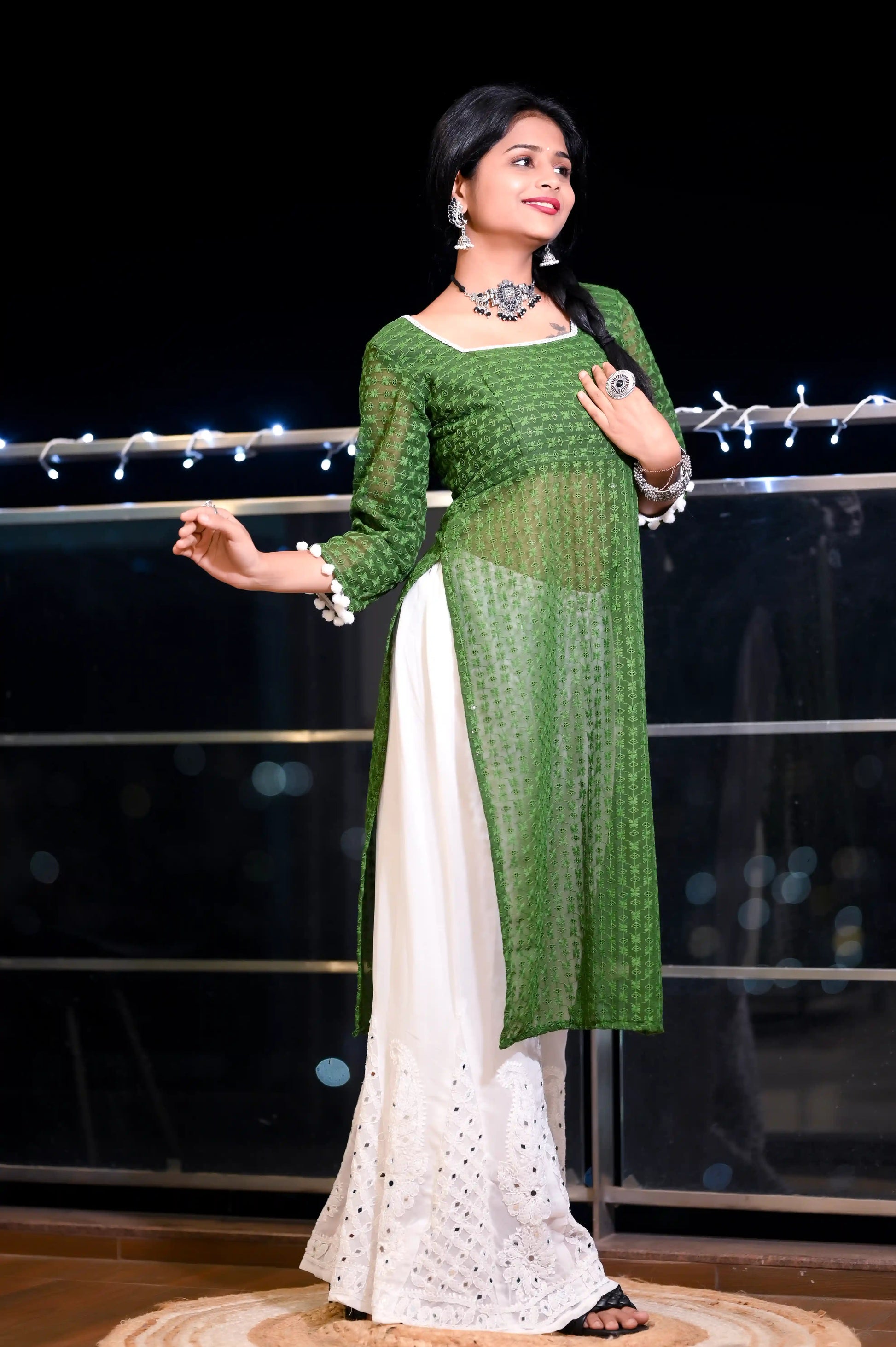 Emerald Green Gulnaz Embroidered Kurta - Passion for Fashion by Shivani