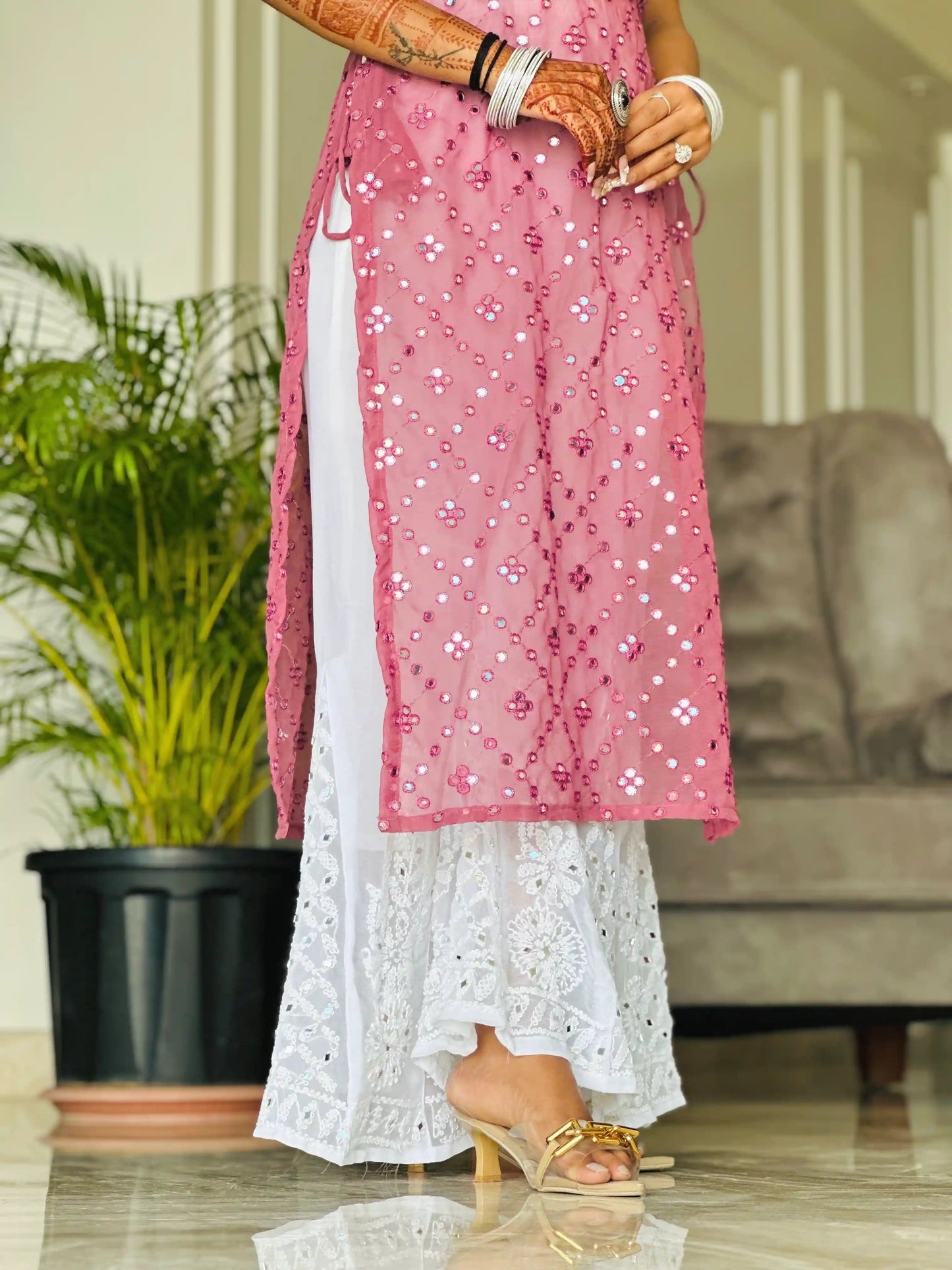Twilight Peach Mirror Gulnaz Kurta