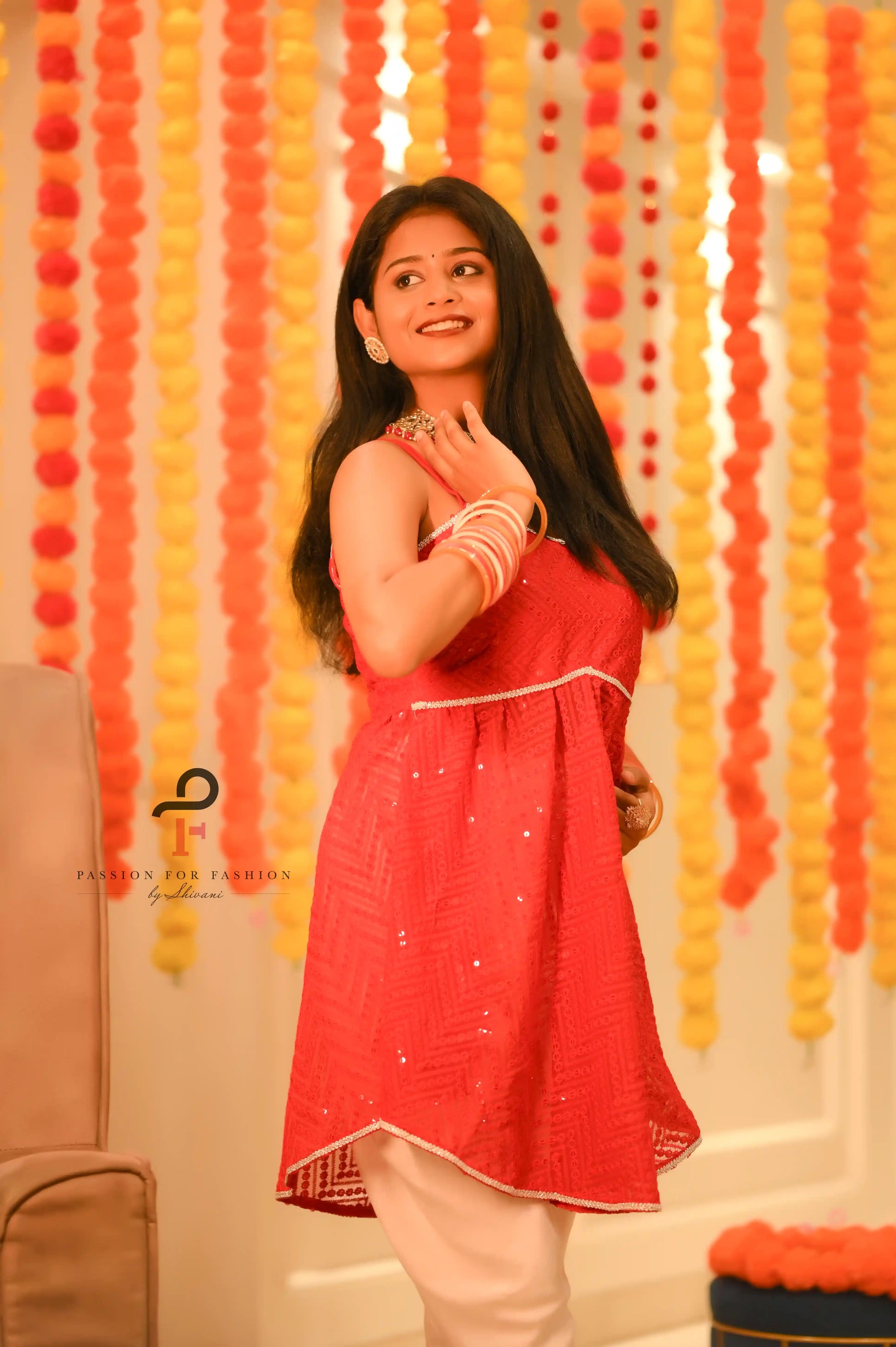 Hot Red Gulnaz Embroidered Peplum - Passion for Fashion by Shivani