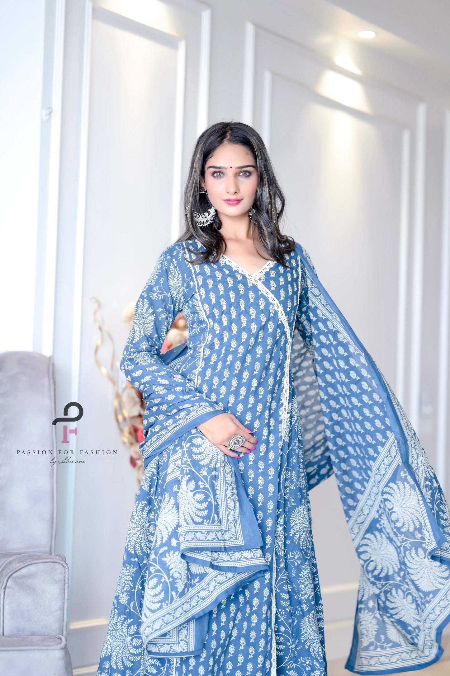 Sparkling Blue Meher Anarkali Suit Set