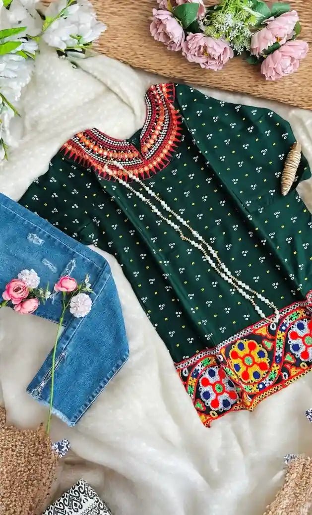 Gamti Green Jaipuri Short Kurta - Passion for Fashion by Shivani