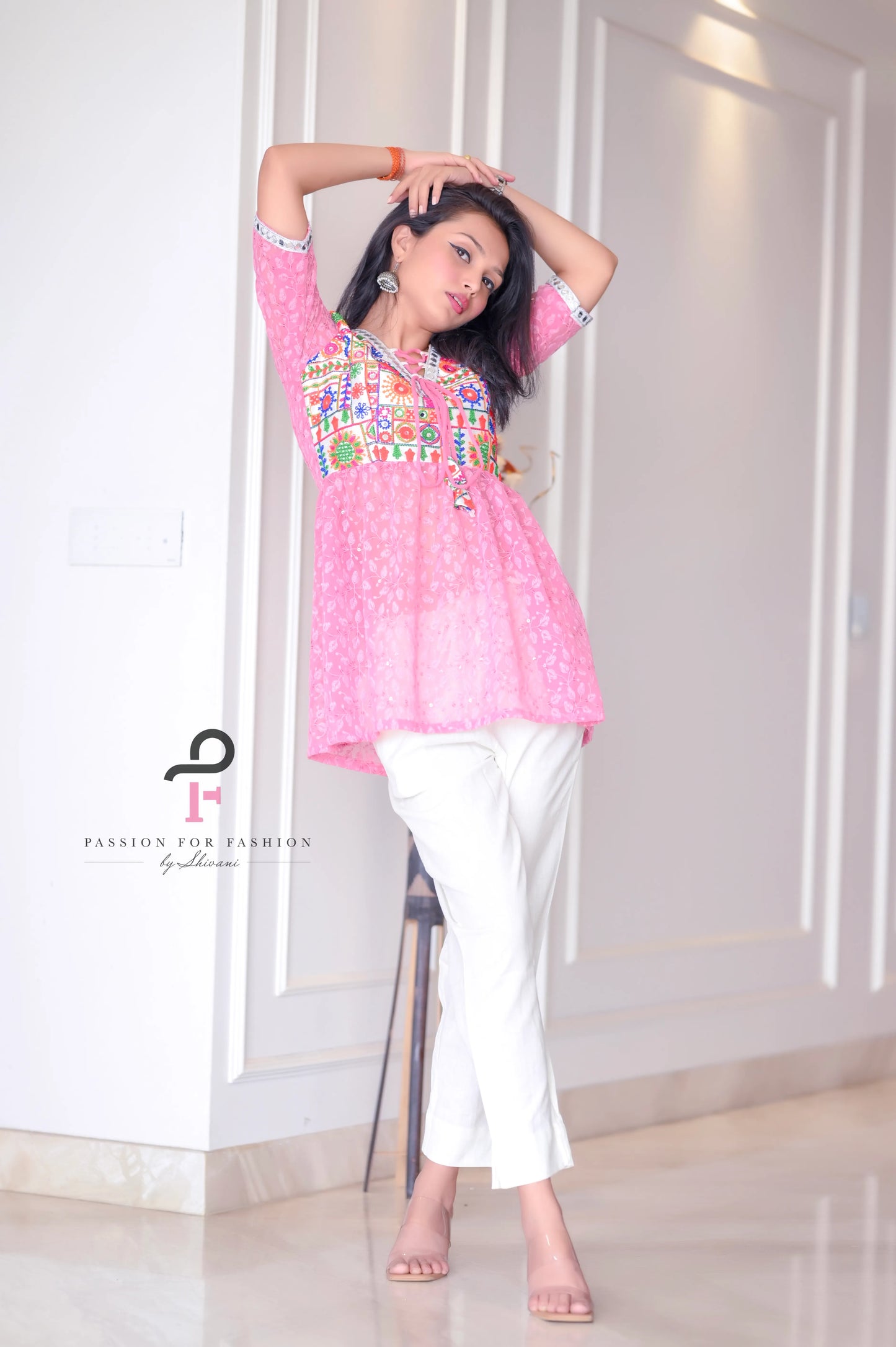 Daisy Peach Embroidered Peplum Top