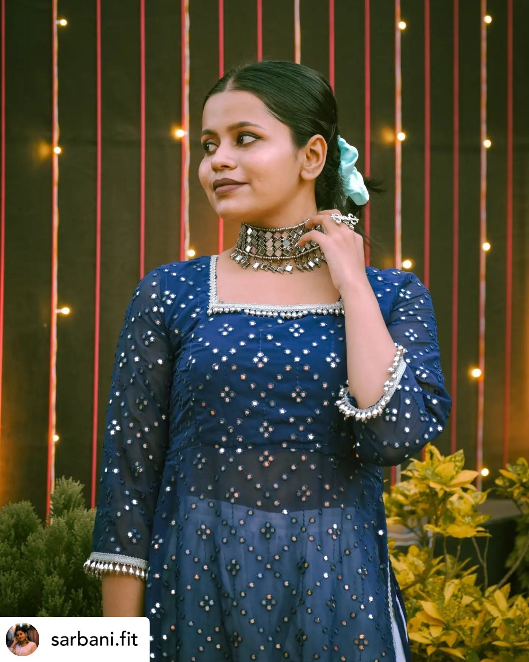 Royal Blue Mirror Gulnaz Kurta