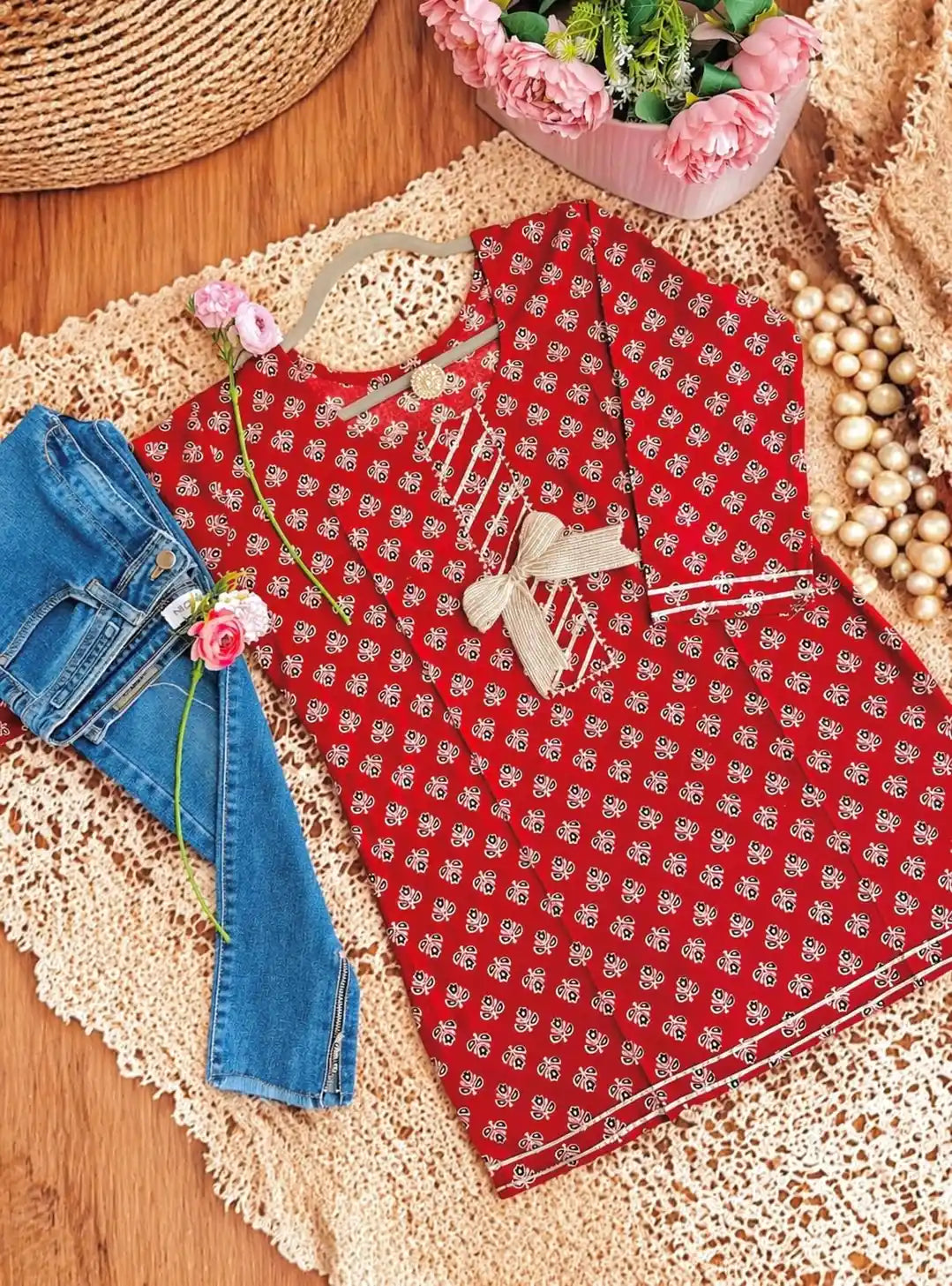 Maroon Block Budget Short Kurta