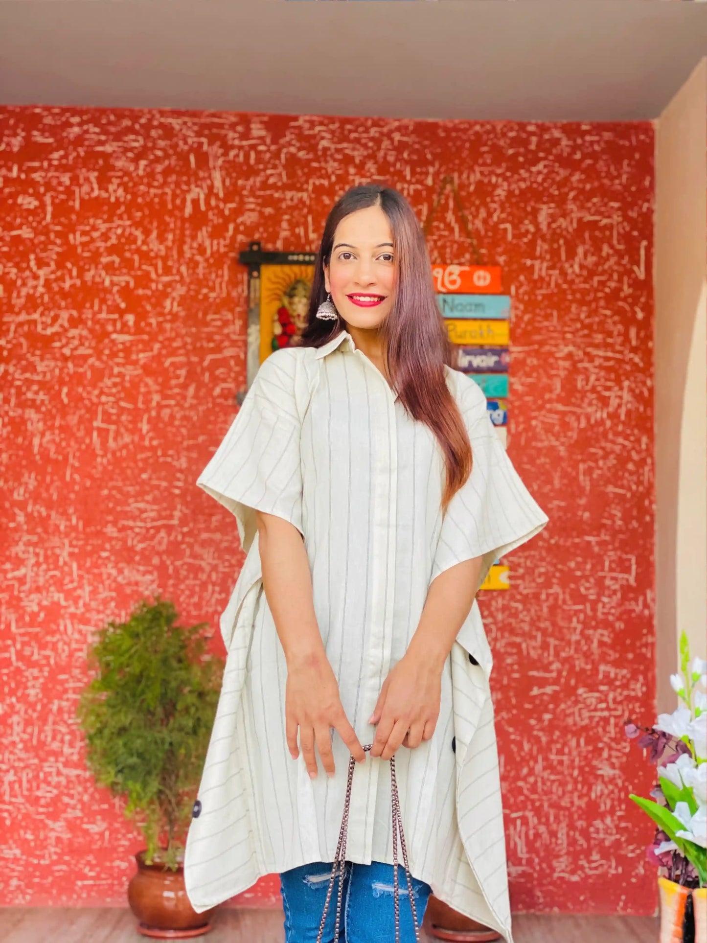 Stripe Collar Cotton Kaftan - Passion for Fashion by Shivani