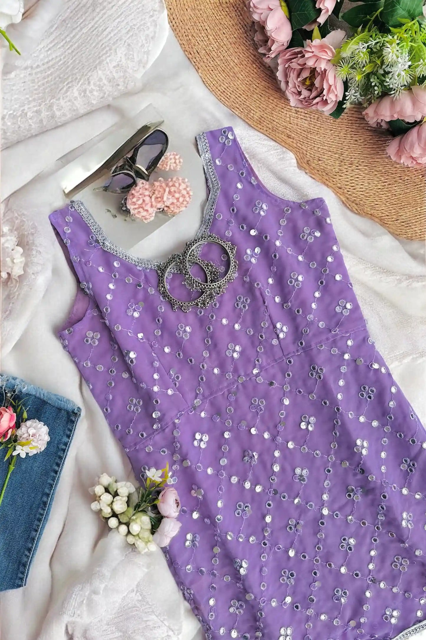 Soft Lilac Embroidered Gulnaz Kurta