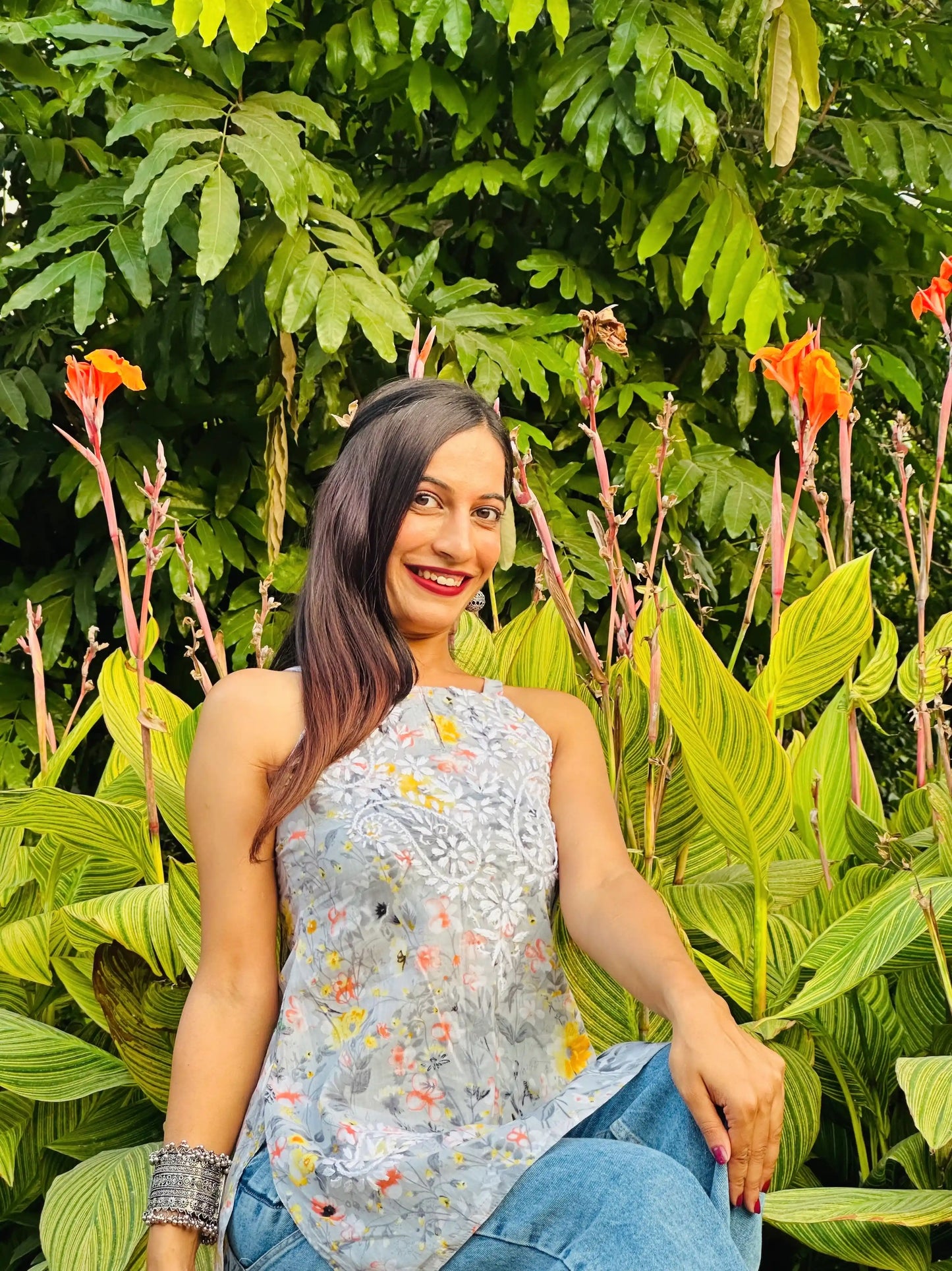 Colorbliss Grey Naaz Chikan Short Kurta