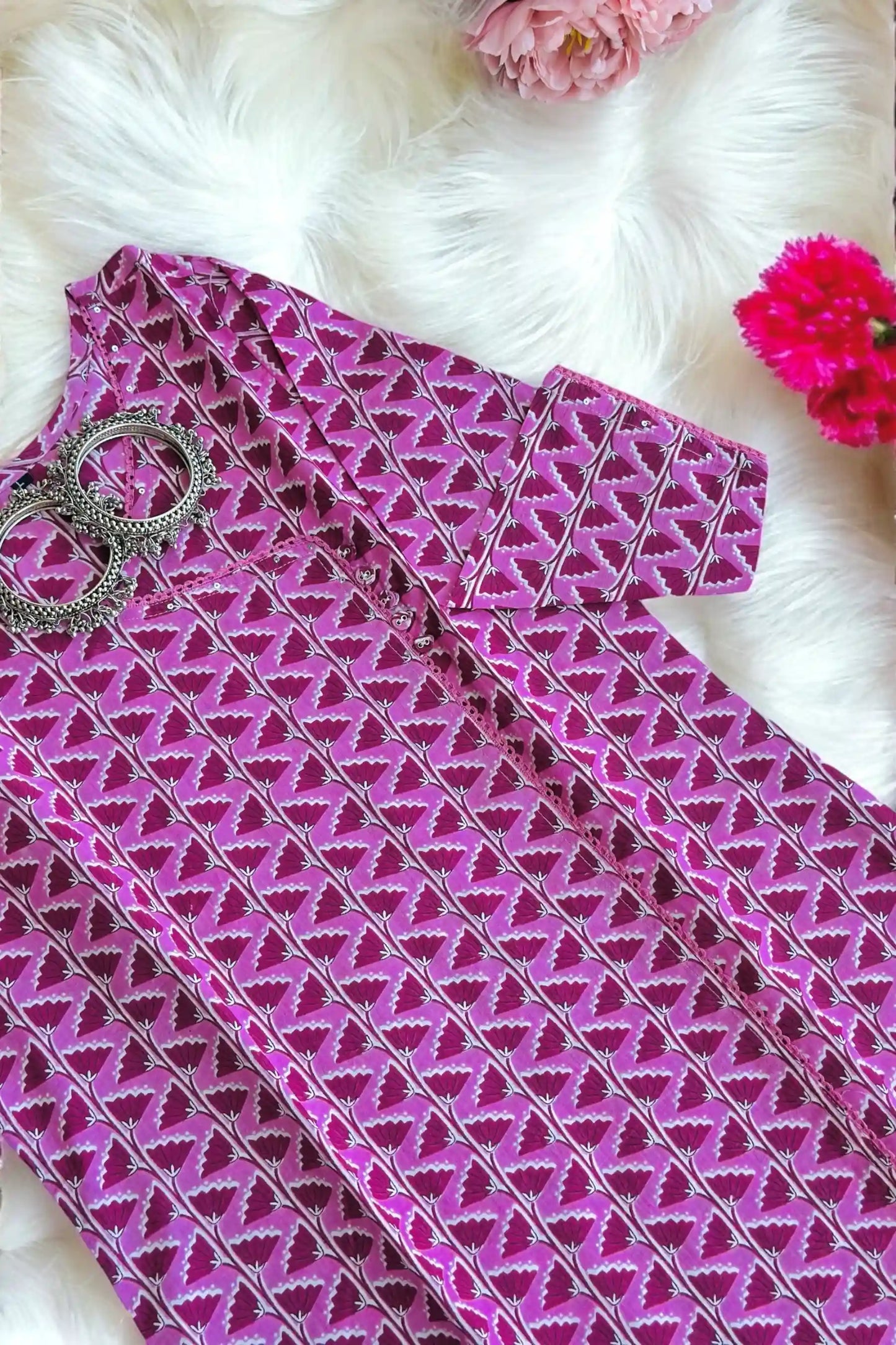 Pink Lotus Mul Budget Kurta