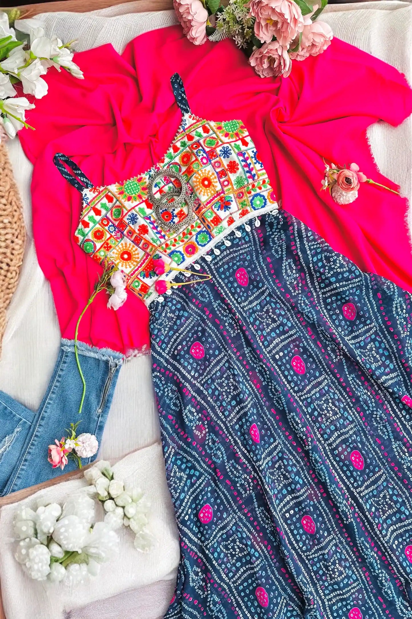 Azure Blue Bandhej Gulnaz Anarkali