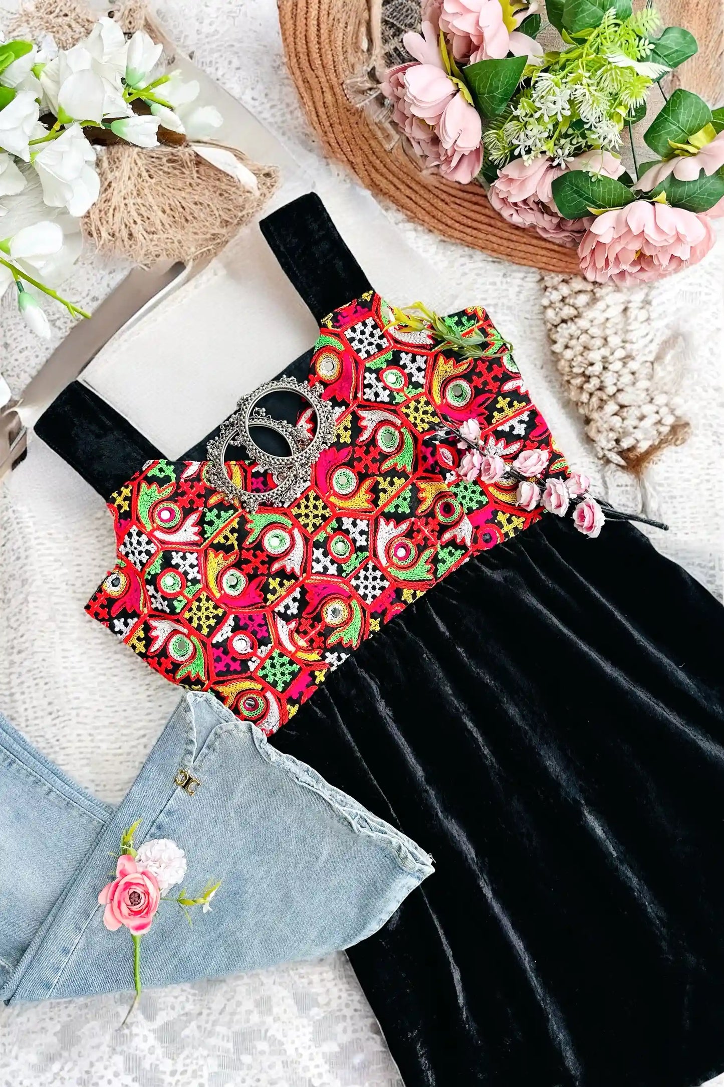 Black Gamti Embroidered Denim Fit