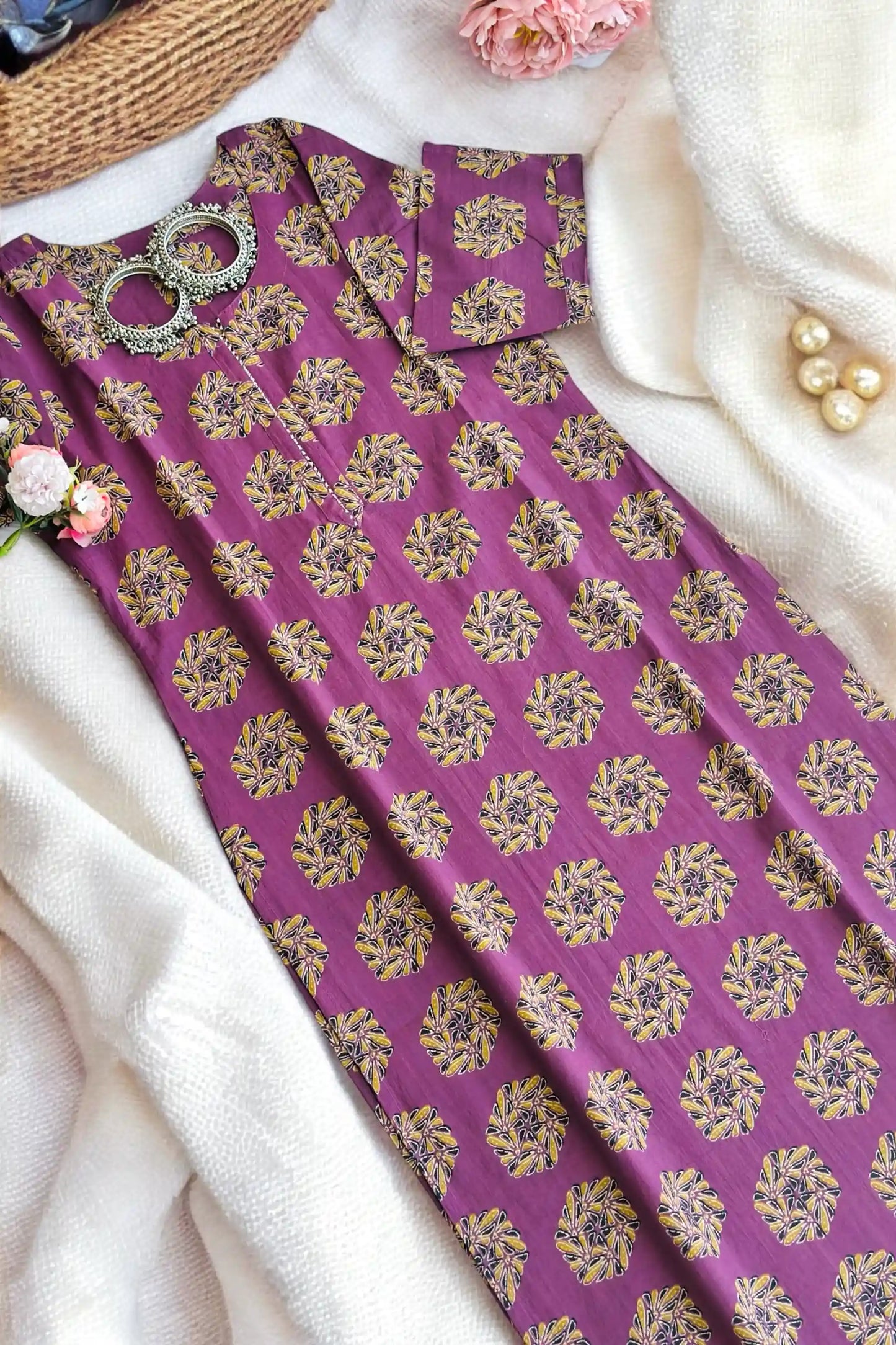 Purple Block Mul Budget Kurta