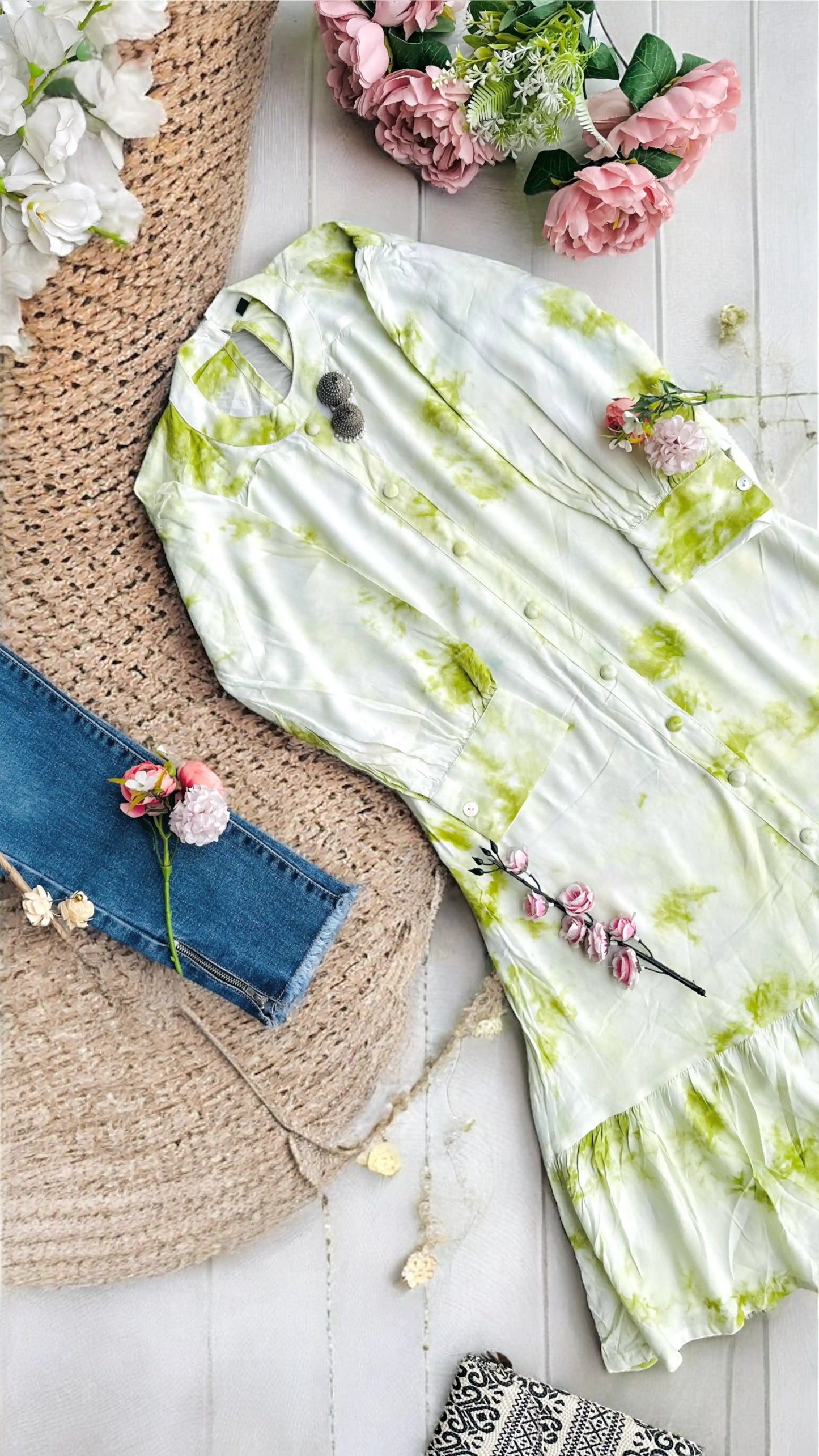 Tie Dye Green Frill Twirl Dress - Passion for Fashion by Shivani