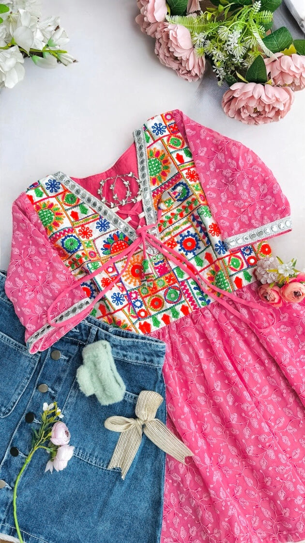 Daisy Peach Embroidered Peplum Top