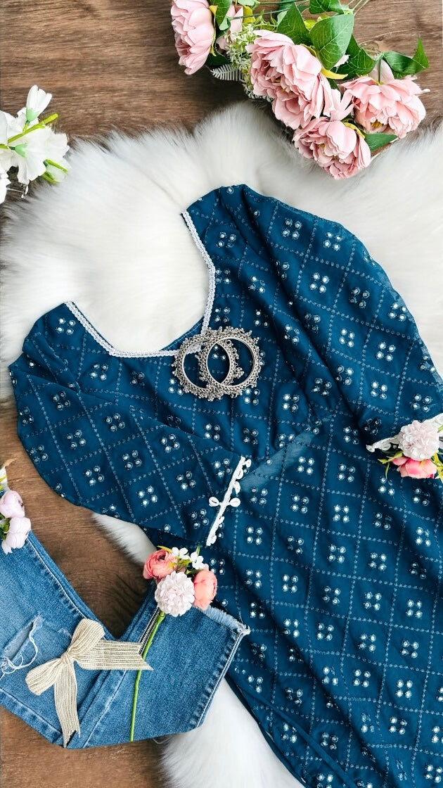 Shiraz Kerosene Blue Gulnaz Kurta