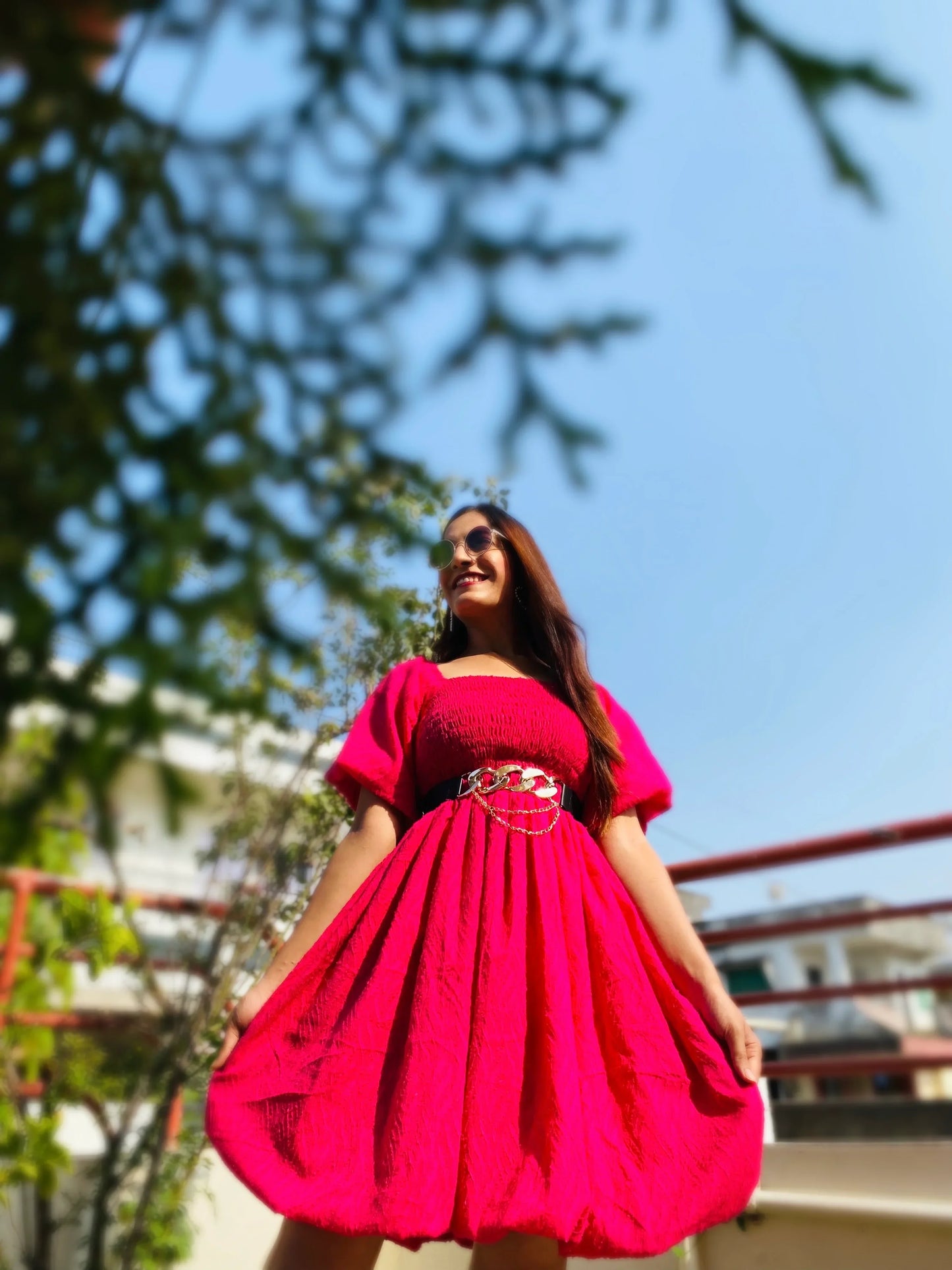 Eliza Pink Adjustable Smoky Dress - Passion for Fashion by Shivani