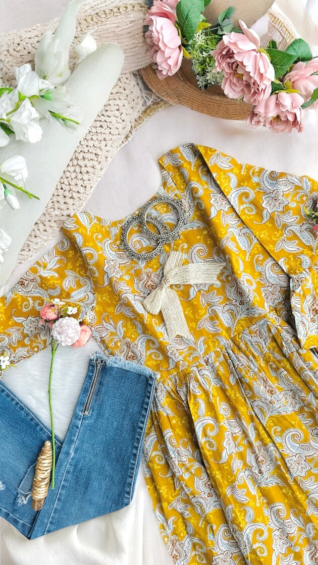 Mustard Kalamkari Jaipuri Short Top
