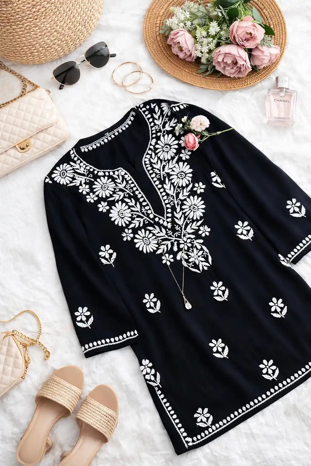 Silk Black Gulzar Chikan Kurta