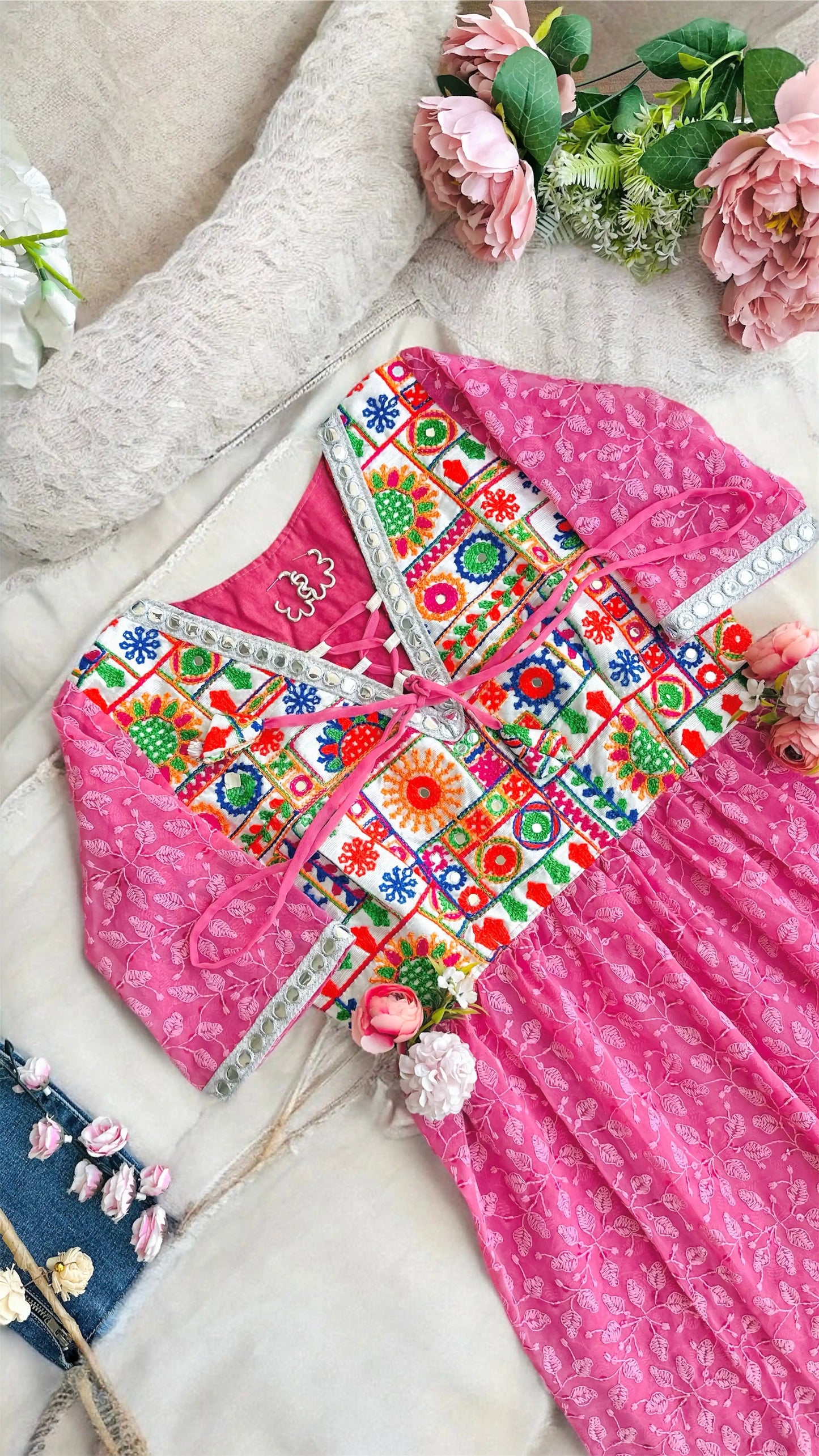 Daisy Peach Embroidered Peplum Top