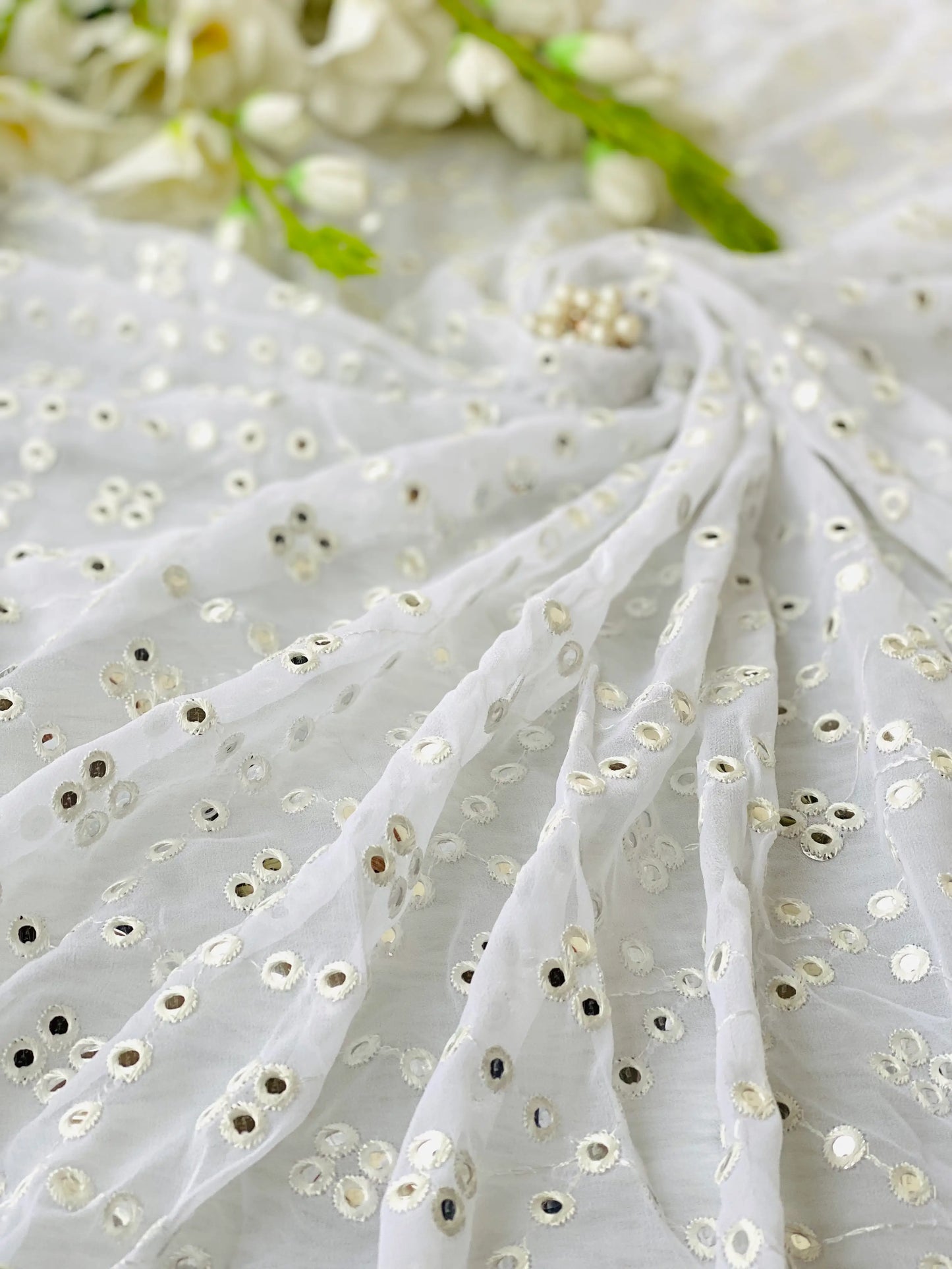 Whimsical White Mirror Fabric Cut