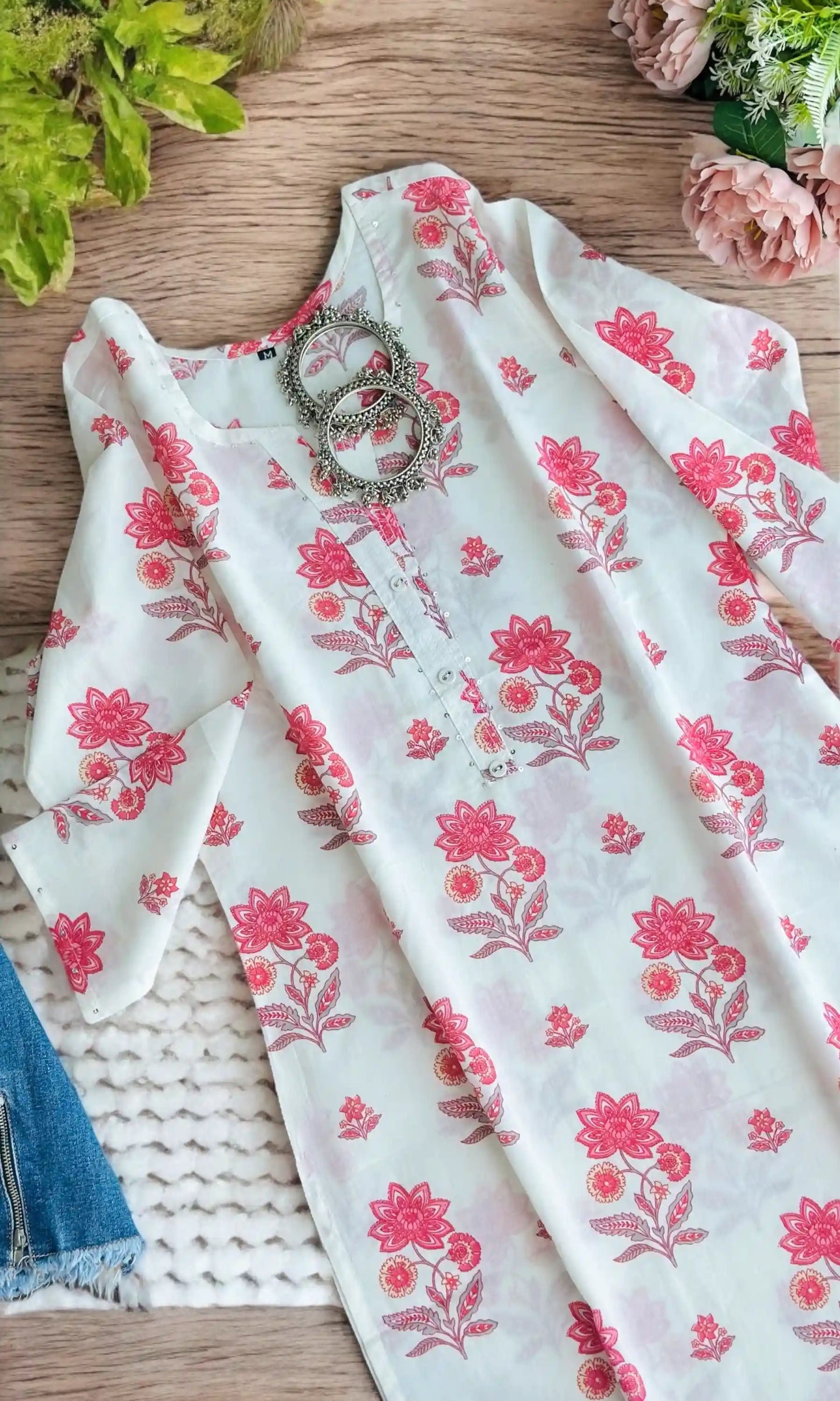 White Block Mulmul Jaipuri Kurta