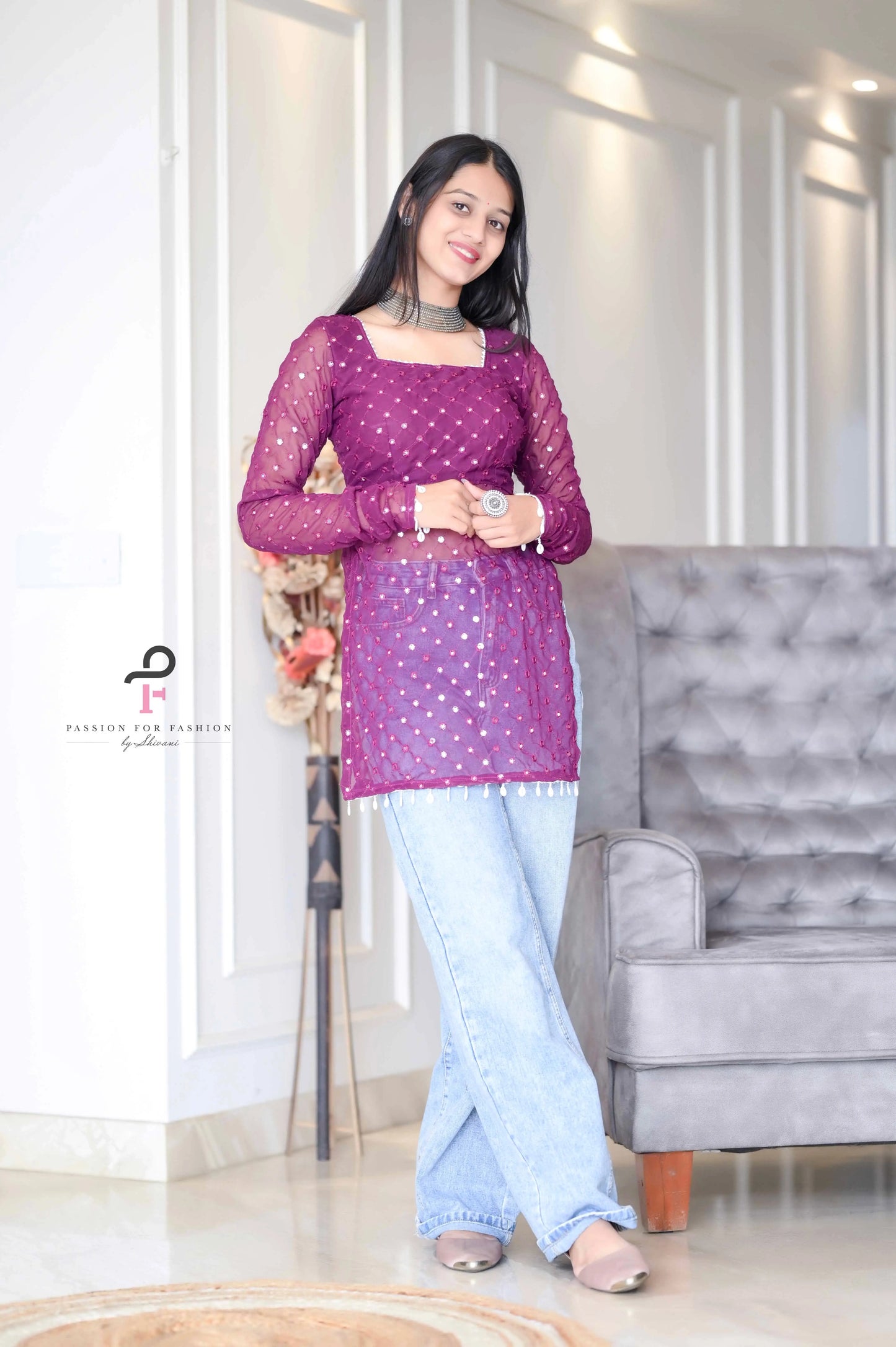 Vintage Wine Gulnaz Embroidered Kurta