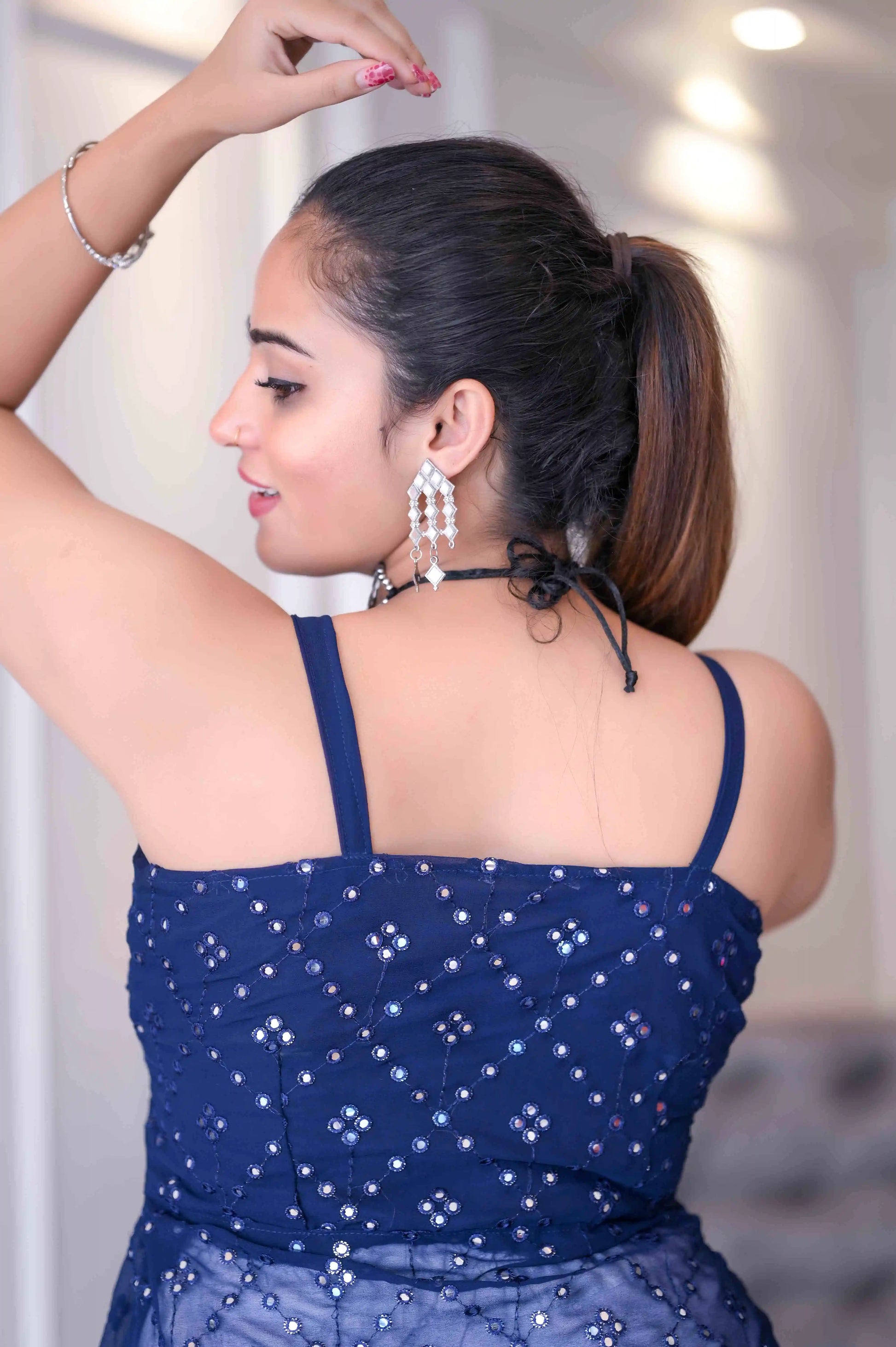 Dazzle Blue Mirror Embroidered Gulnaz Kurta - Passion for Fashion by Shivani