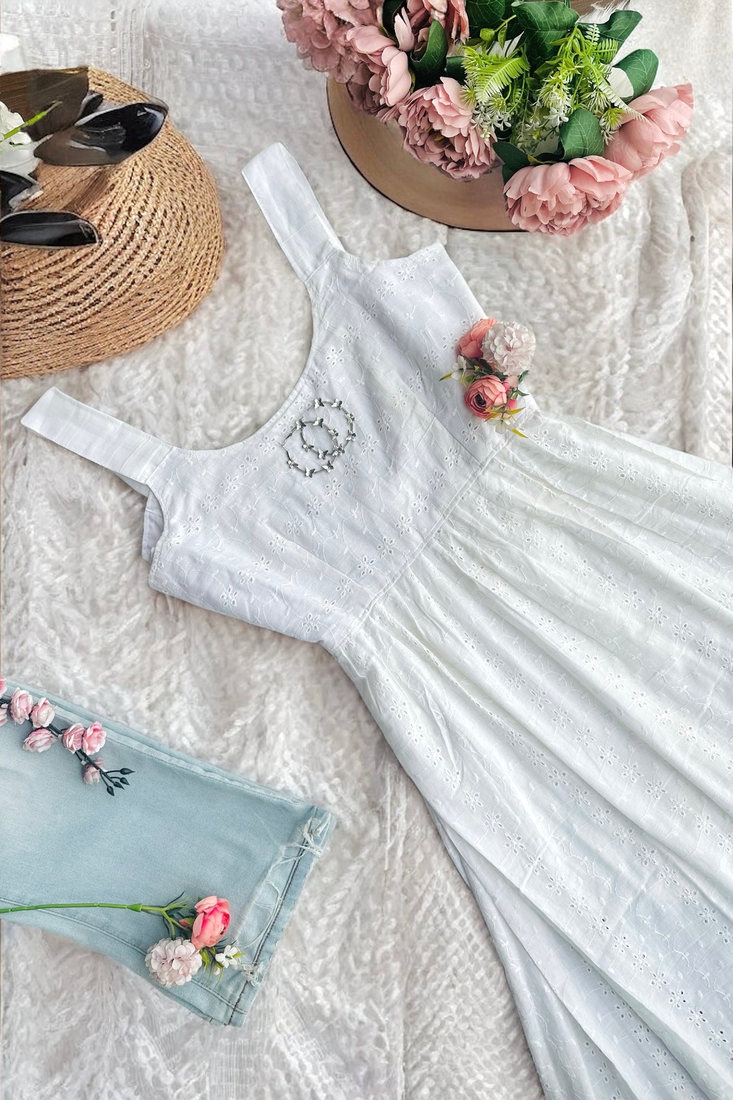 Butterfly White Hacoba Twirl Dress