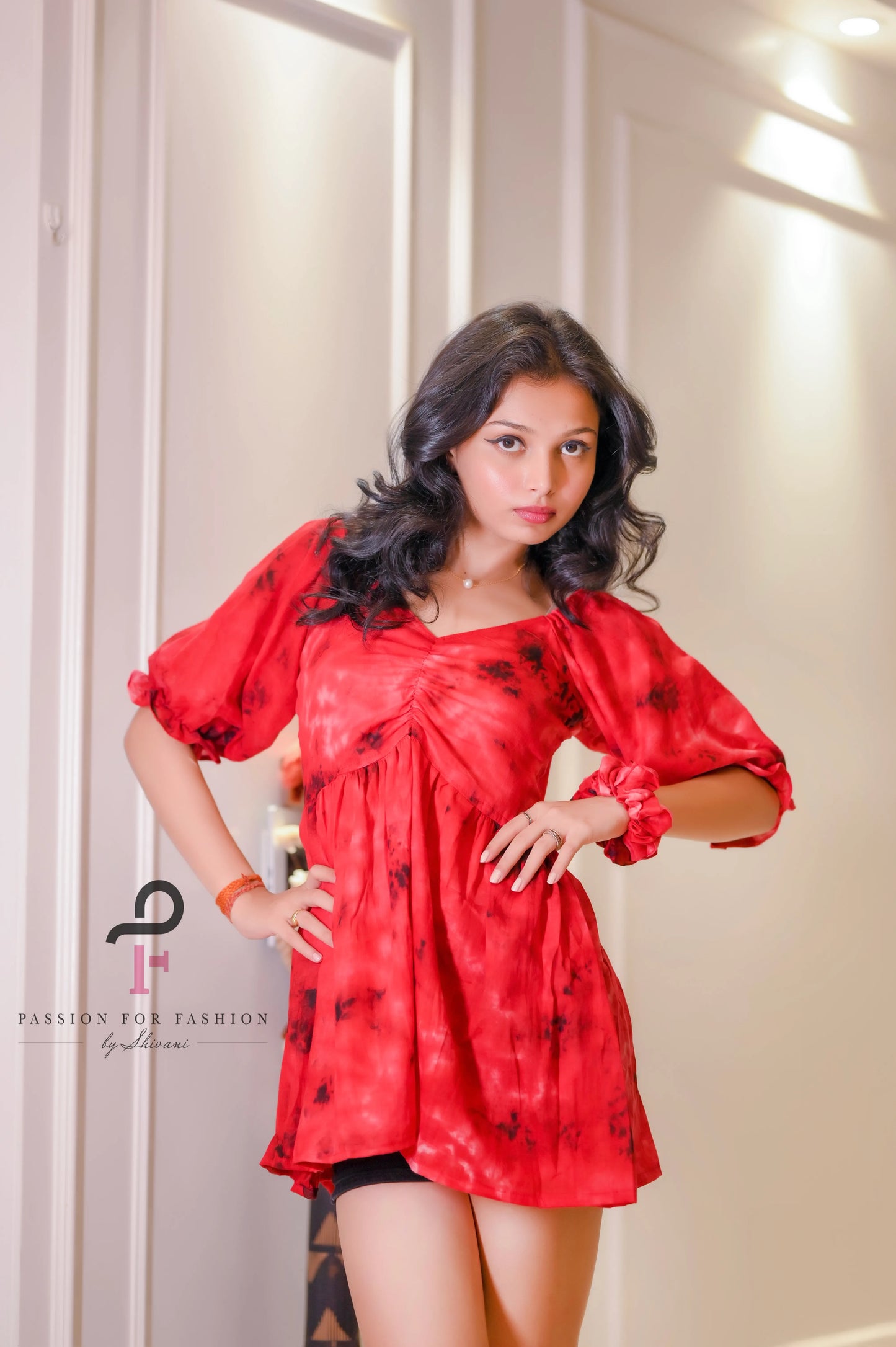 Scarlet Red Tye Dye Peplum Top