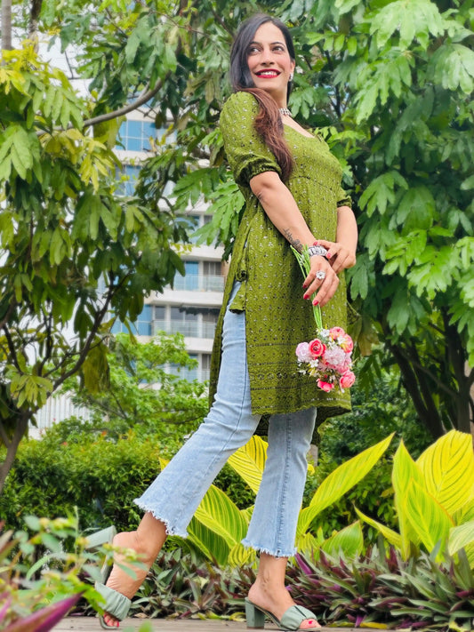 Spring Green Sequence Gulnaz Kurta - Passion for Fashion by Shivani