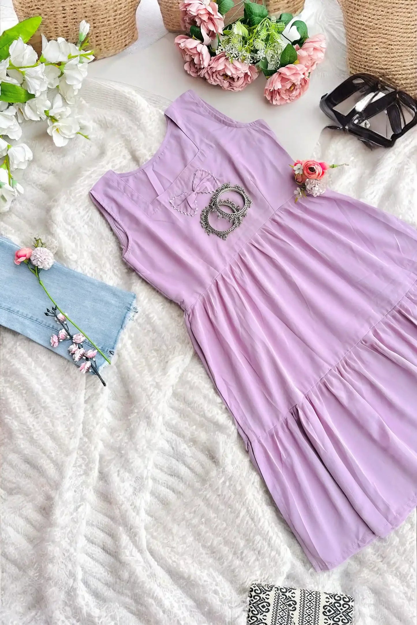Blush Lilac Bow Gulnaz Frill Kurta - Passion for Fashion by Shivani