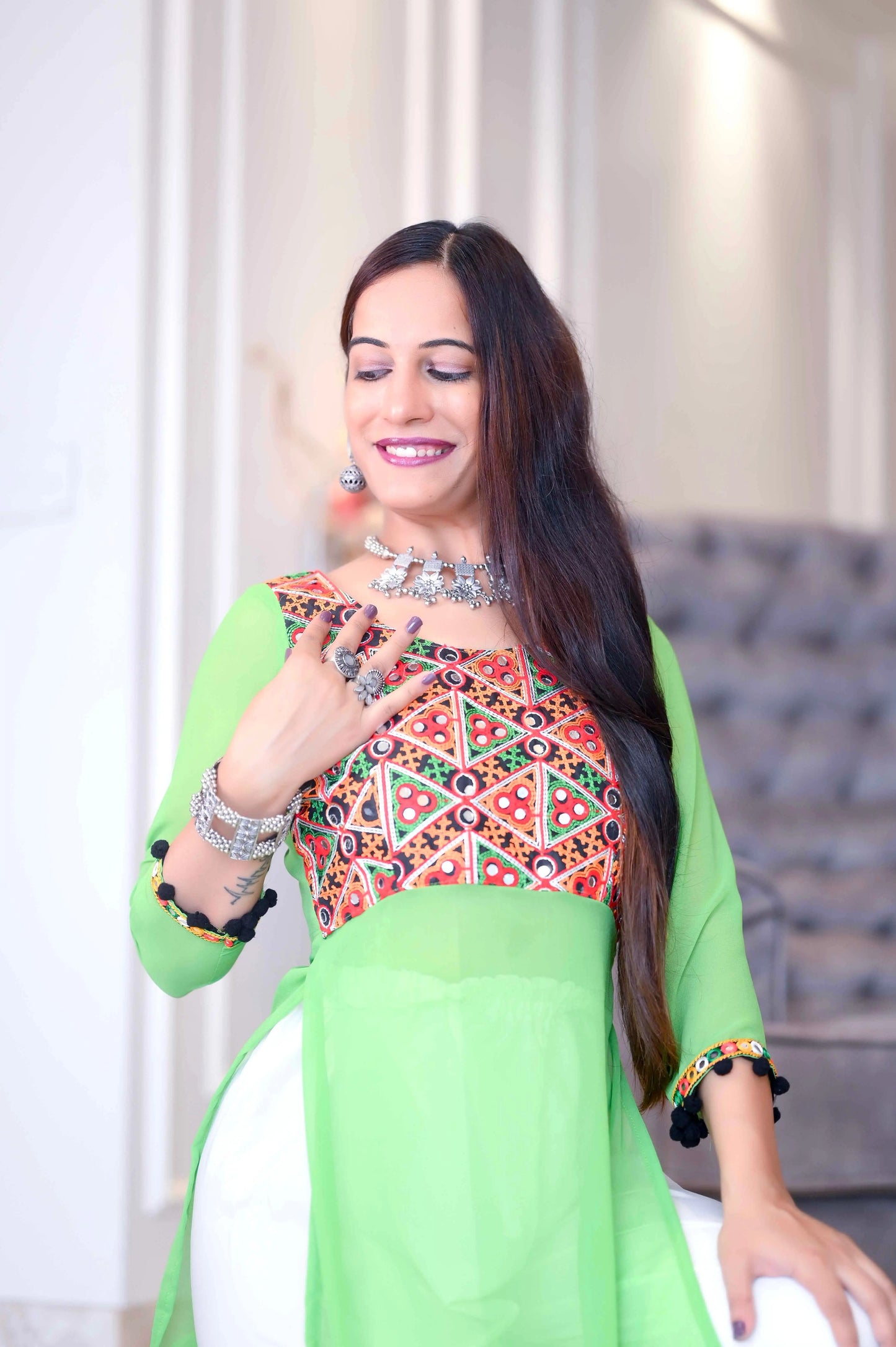 Blush Green Gulnaz Embroidered Kurta