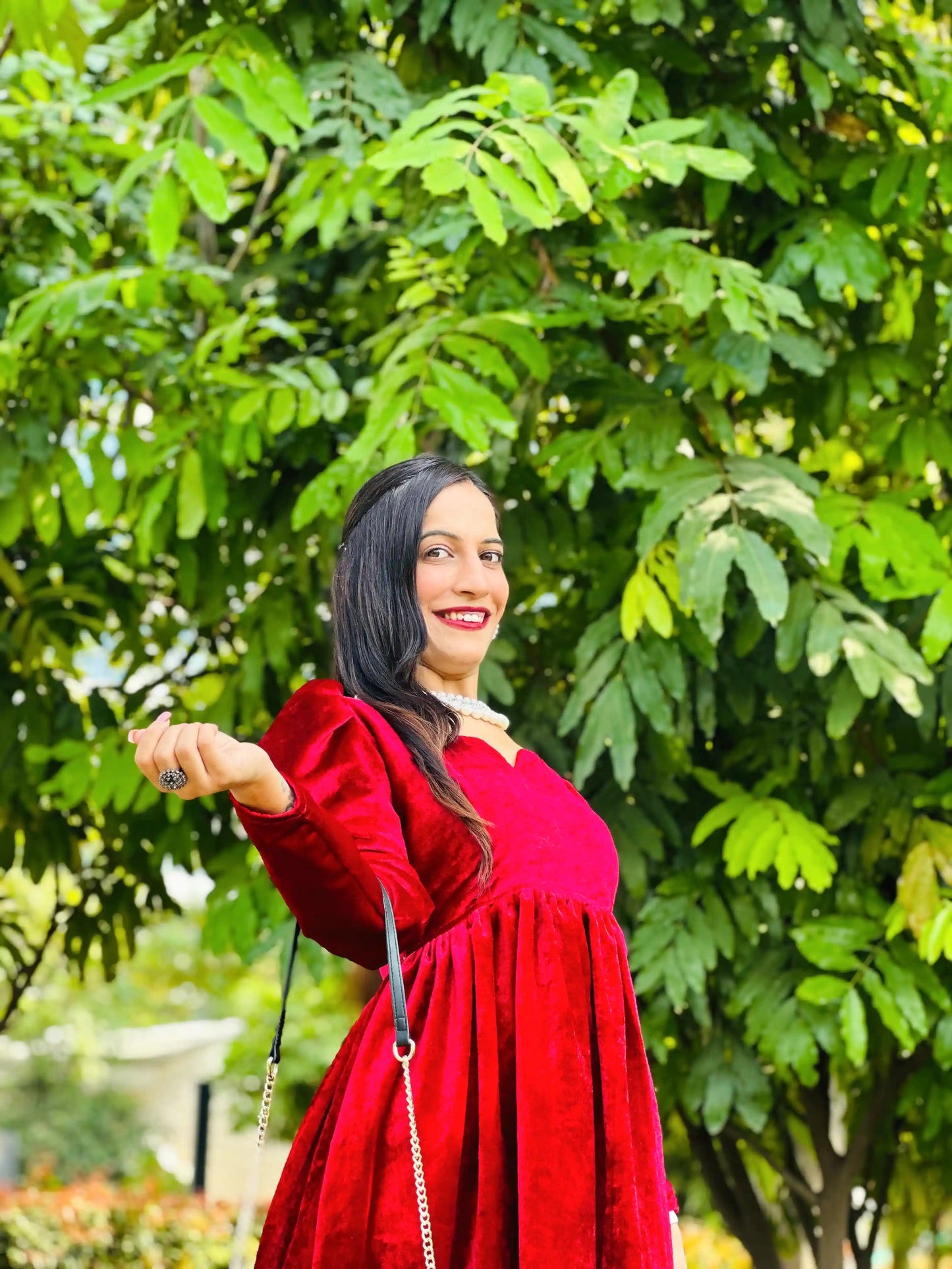 Sparkling Maroon Velvet Twirl Dress
