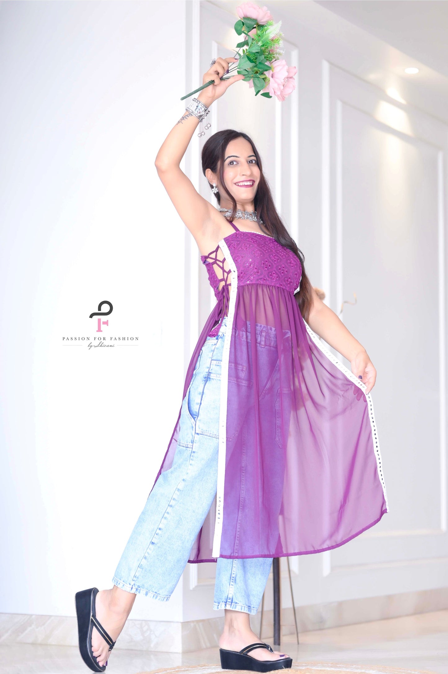 Rosy Wine Gulnaz Embroidered Kurta