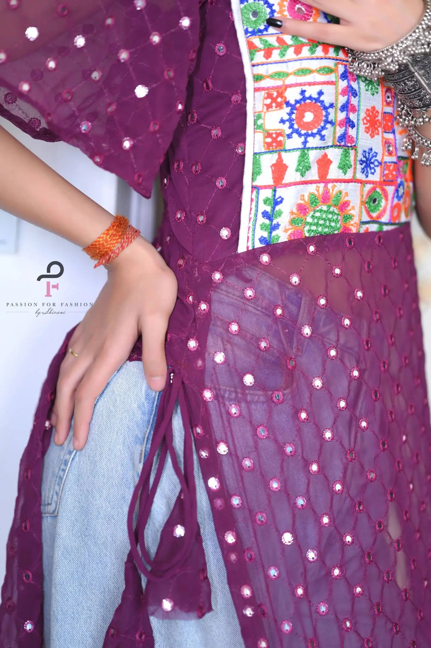 Plum Wine Kutchi Embroidered Gulnaz Kurta