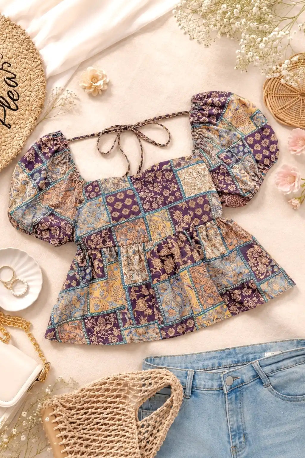 Vintage Mosaic Charm Peplum Top