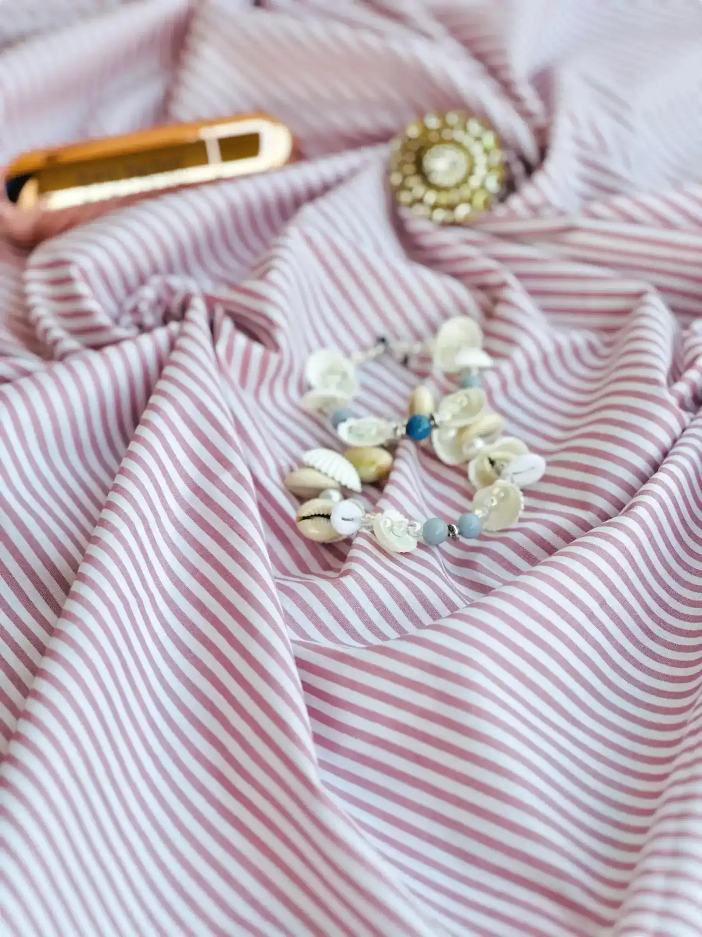 Ivory Stripe Handprinted MulMul Fabric Cut - Passion for Fashion by Shivani