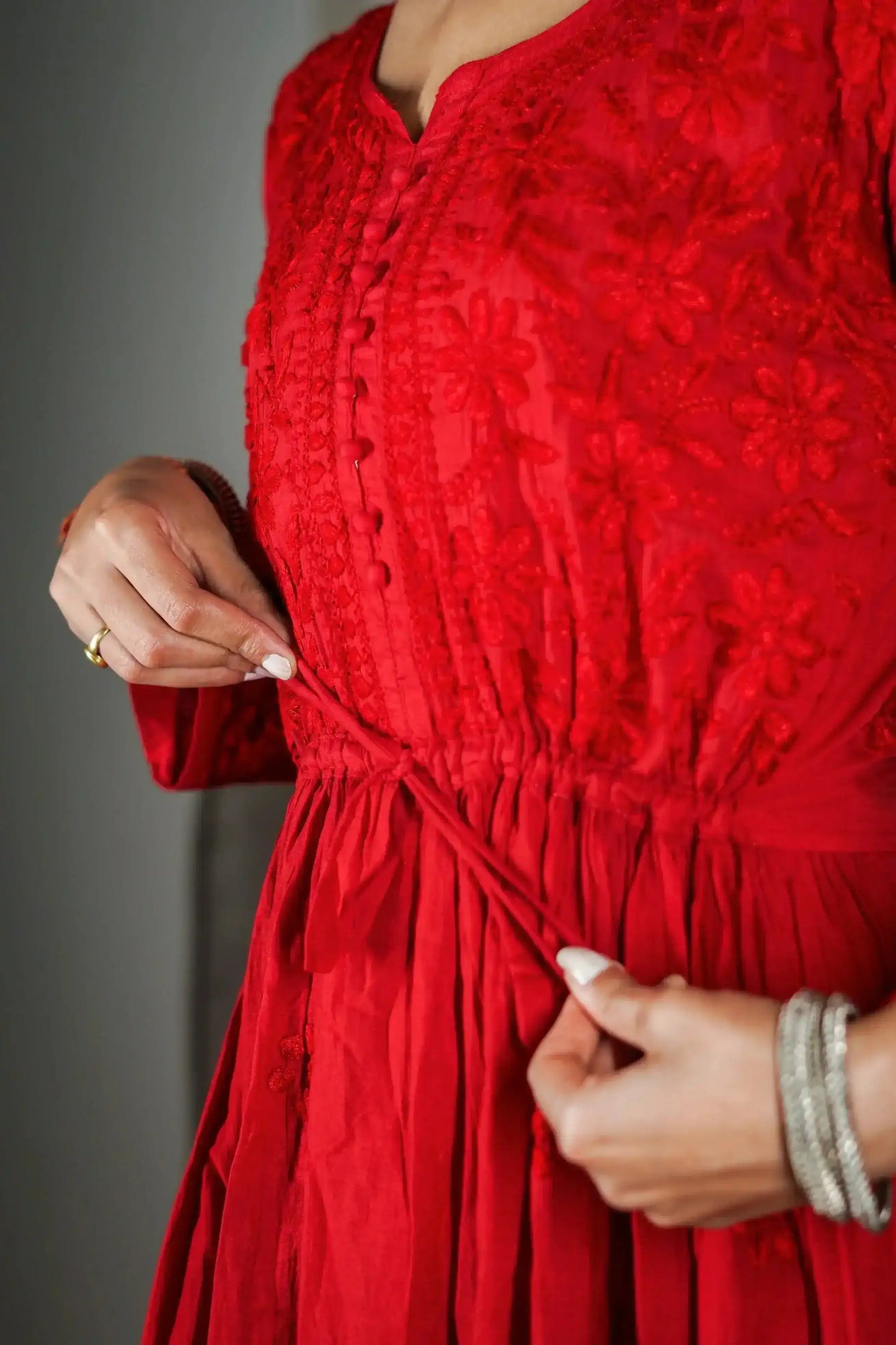 Scarlet Red Noor Chikan Cord Set - Passion for Fashion by Shivani
