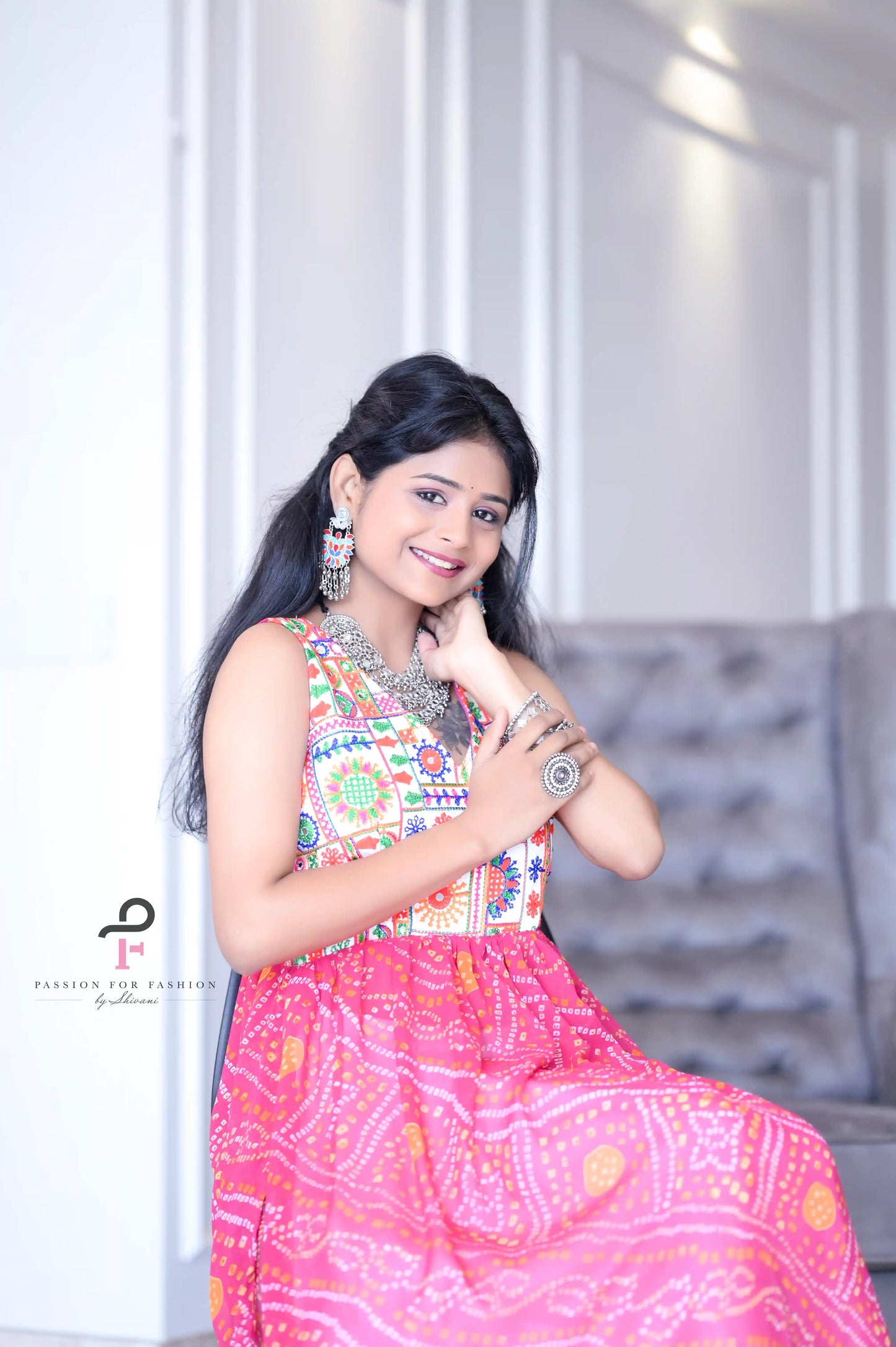 Rosy Pink Bandhej Gulnaz Embroidered Kurta