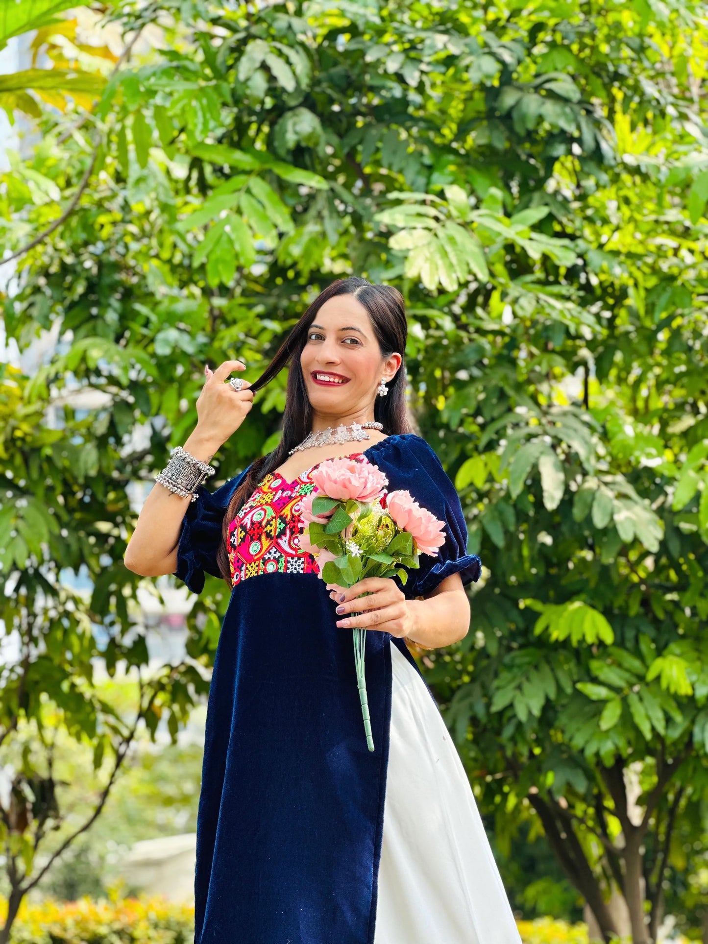 Azure Blue Gamti Velvet Gulnaz Kurta