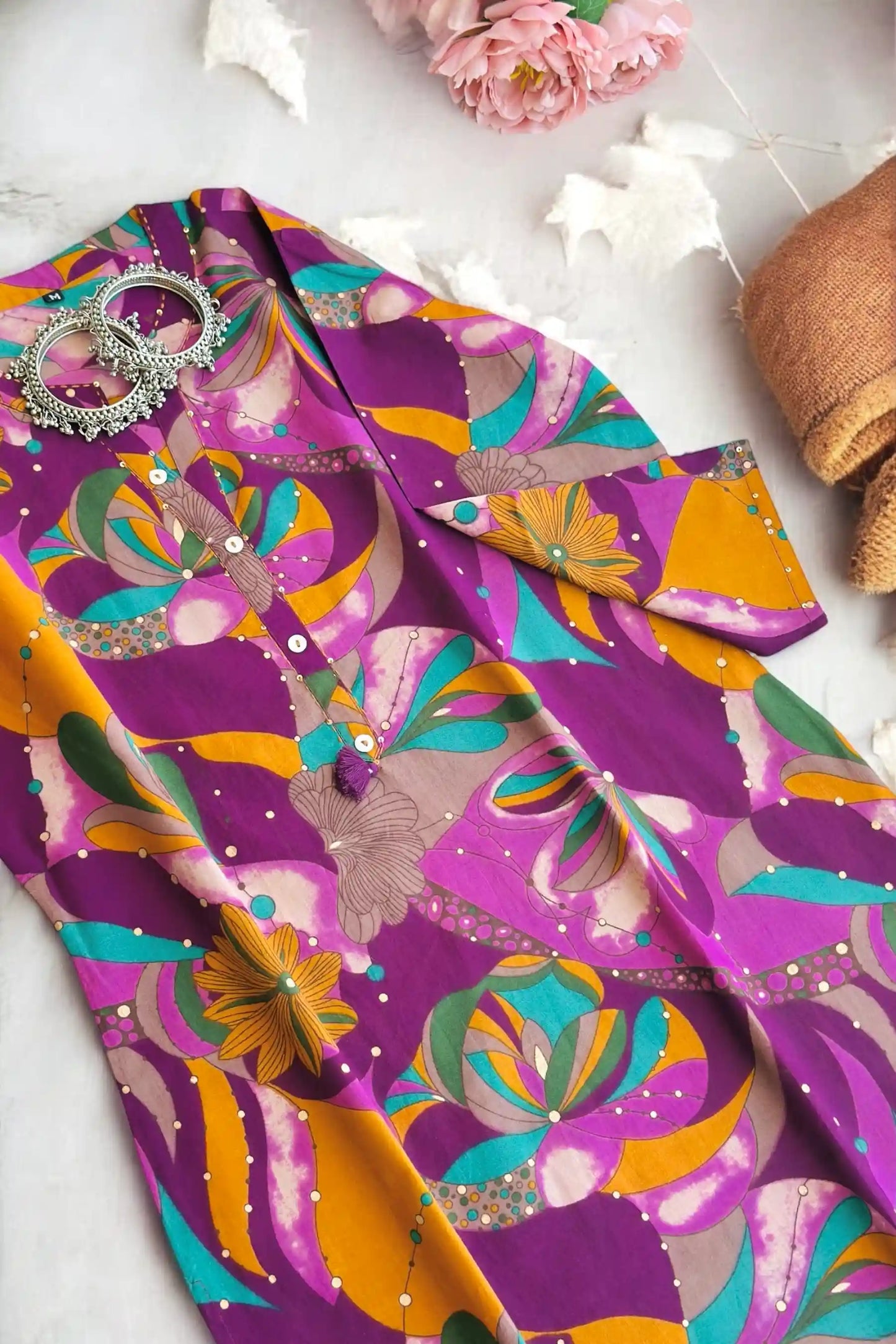 Floral Purple Mul Budget Kurta