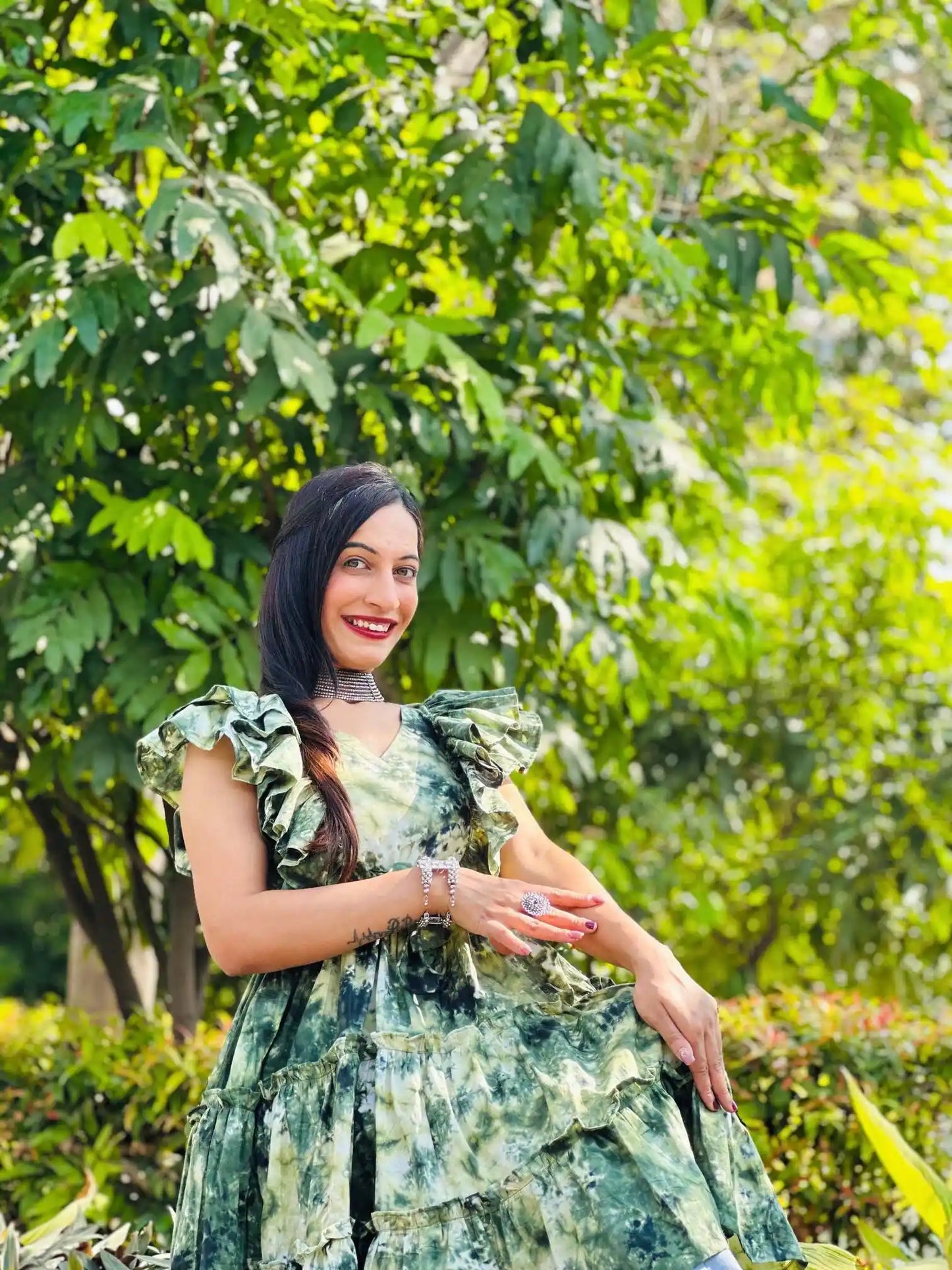Tie Dye Green Gulnaz Frill Kurta