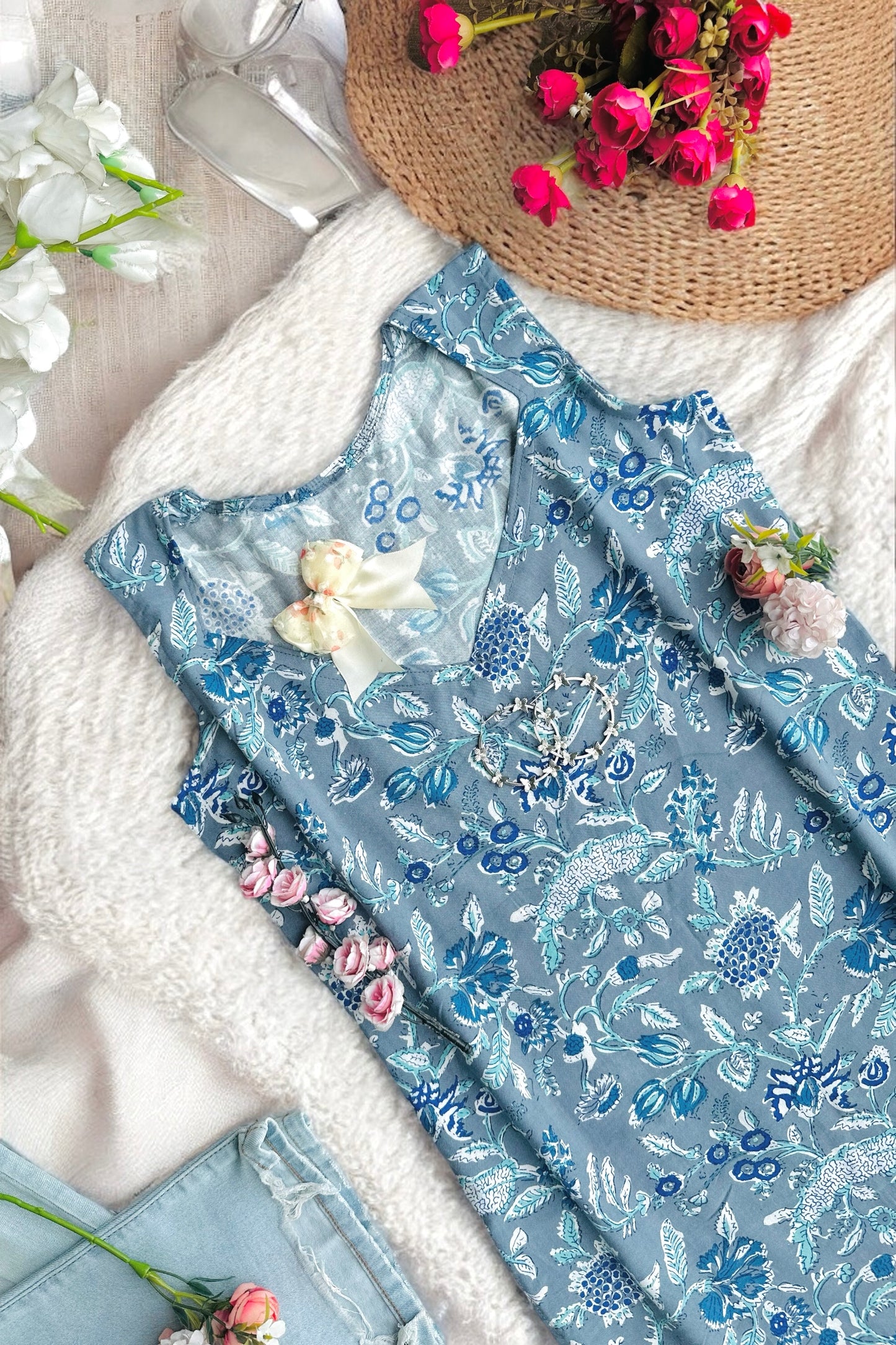 Grey Kalamkari Budget Kurta